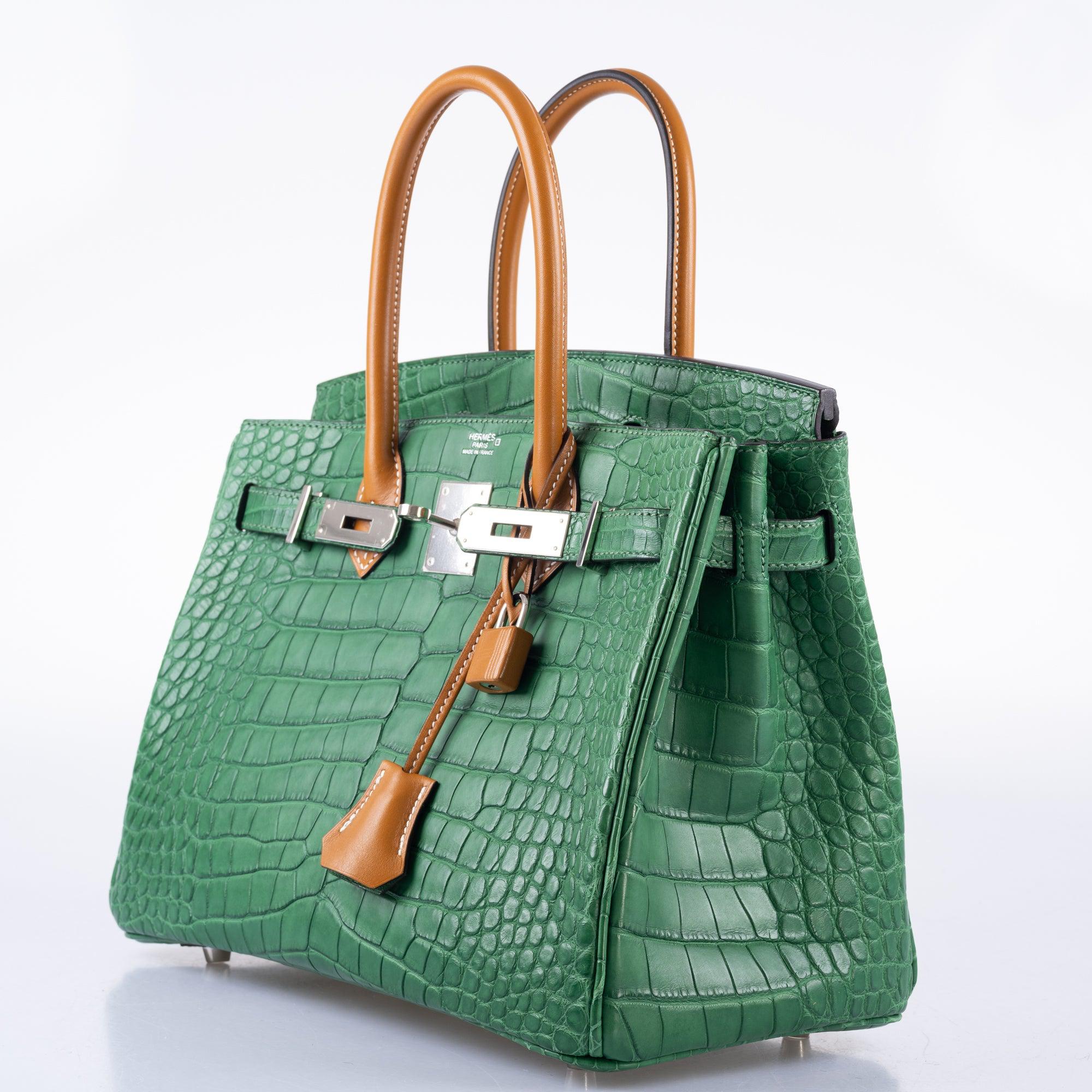 Hermès Birkin 30 Cactus Matte Alligator with Natural-Sable Matte Veau Butler and Palladium Hardware