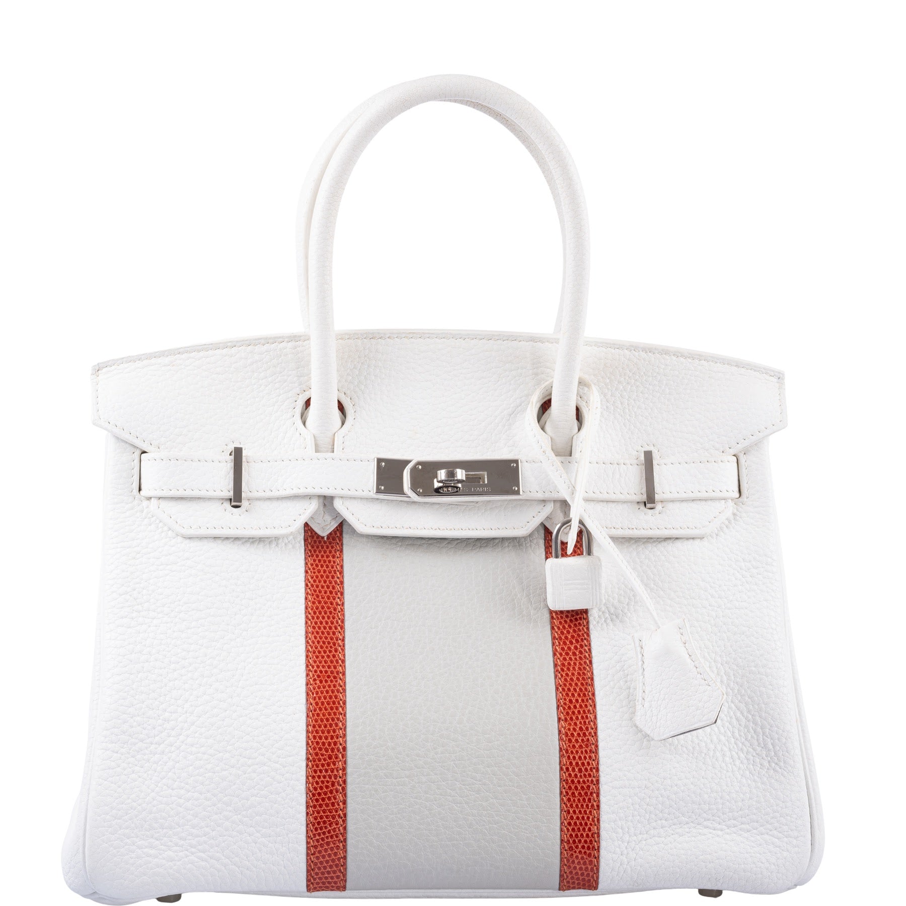Hermès Birkin 30 Club White & Gris Perle Clemence Sanguine Lizard Palladium Hardware