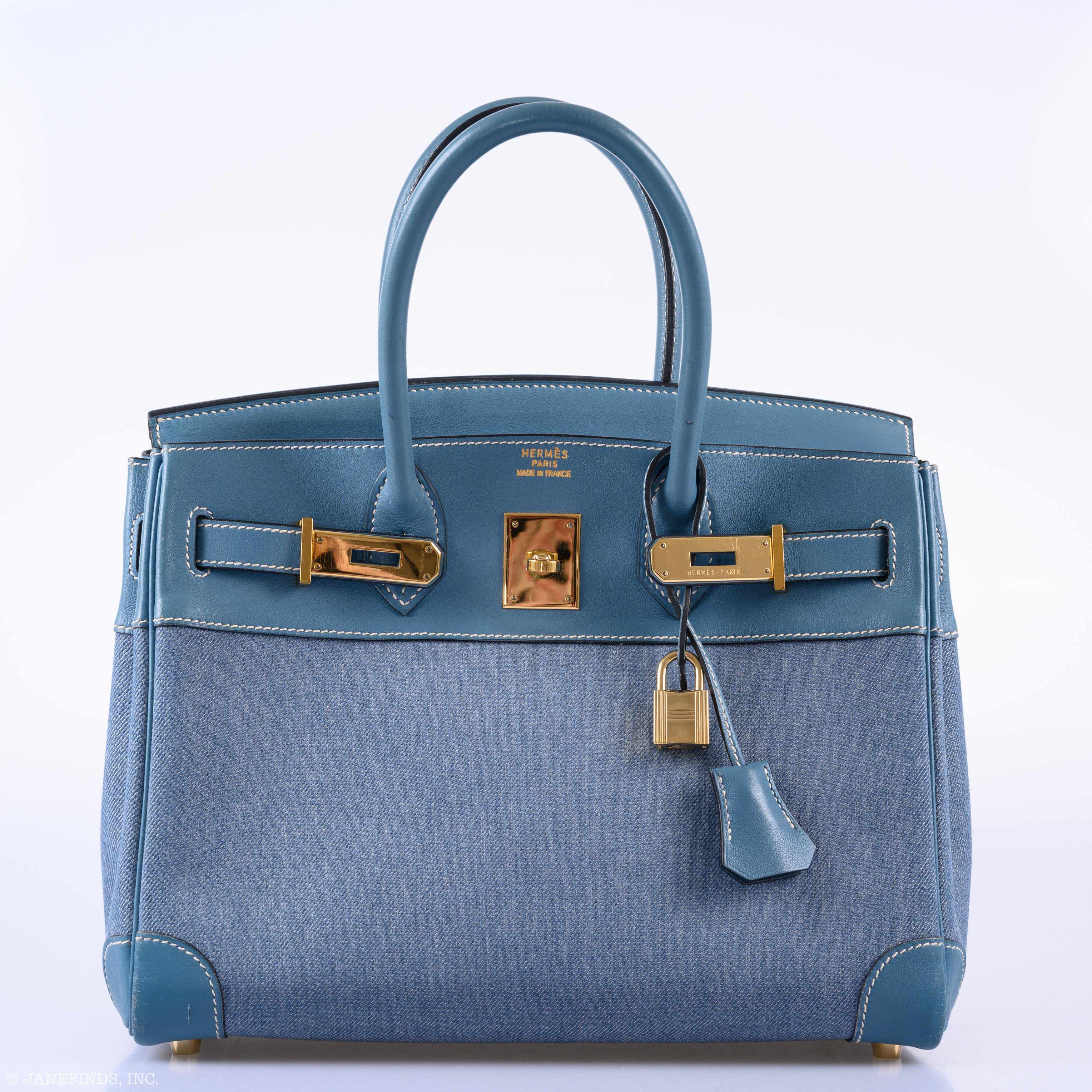 Hermès Birkin 30 Denim & Blue Jean Gulliver Leather Gold Hardware - 1999, C Square