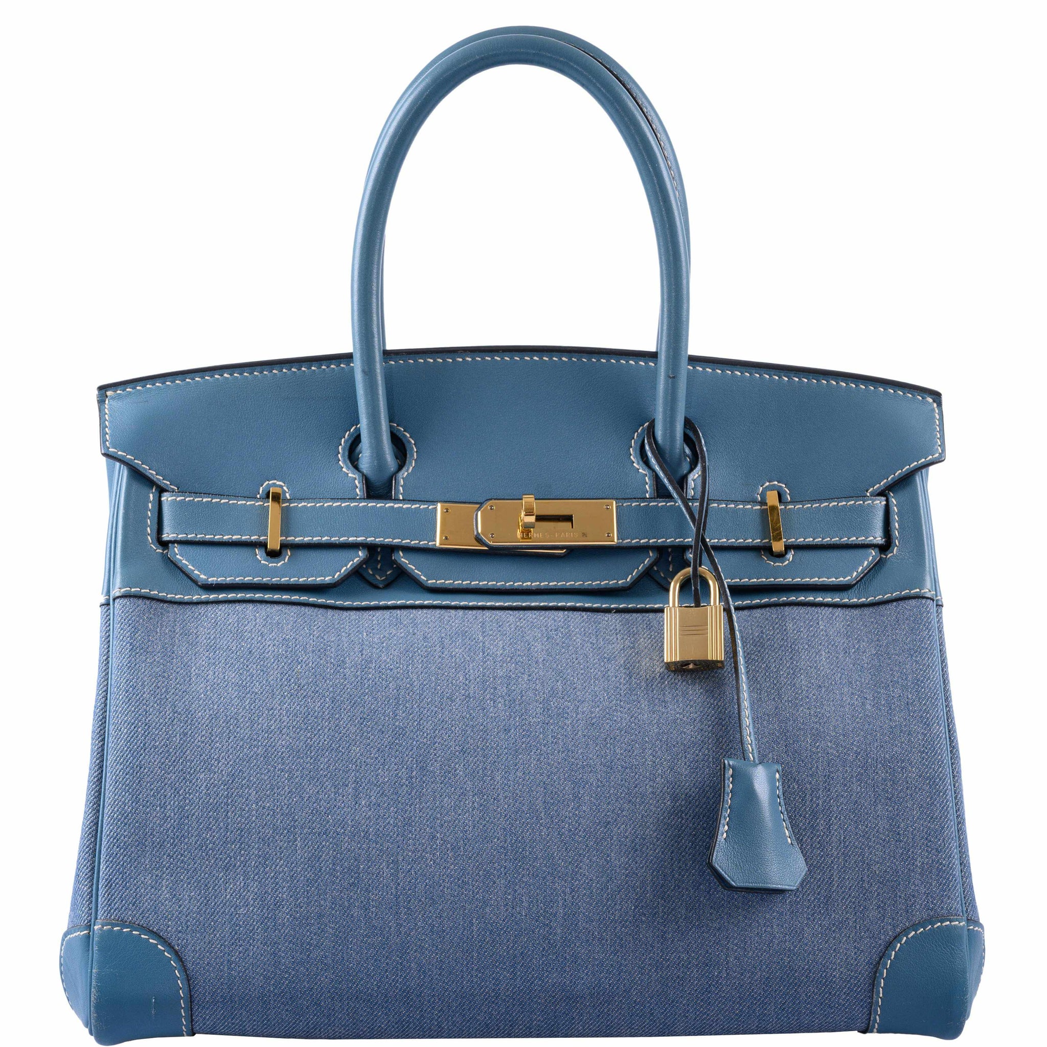 Hermes Birkin bag 30 Turquoise blue Clemence leather Gold hardware