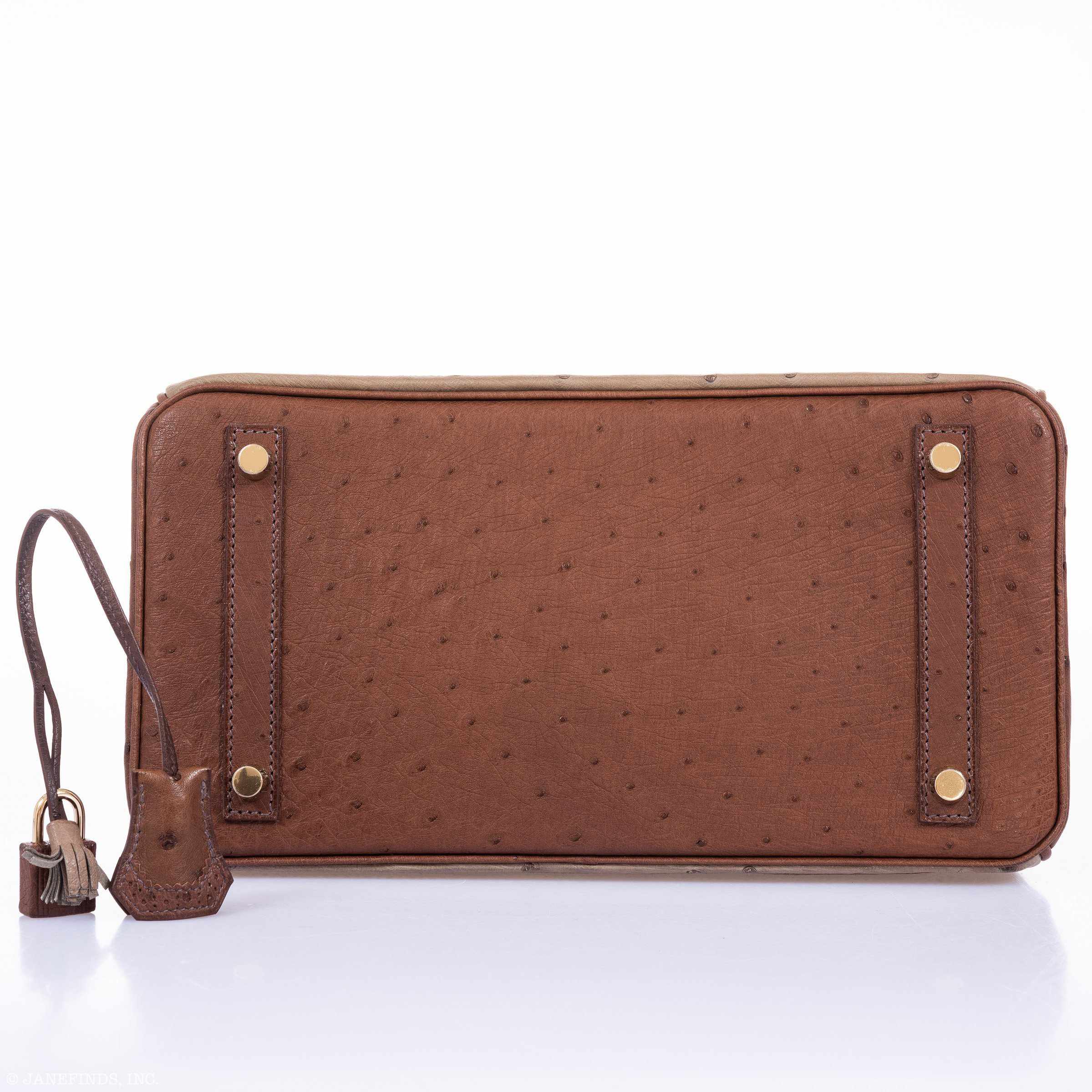 Hermès Birkin 30 Ghillies Marron Fonce, Etrusque, Mousse Ostrich Champagne Gold Hardware