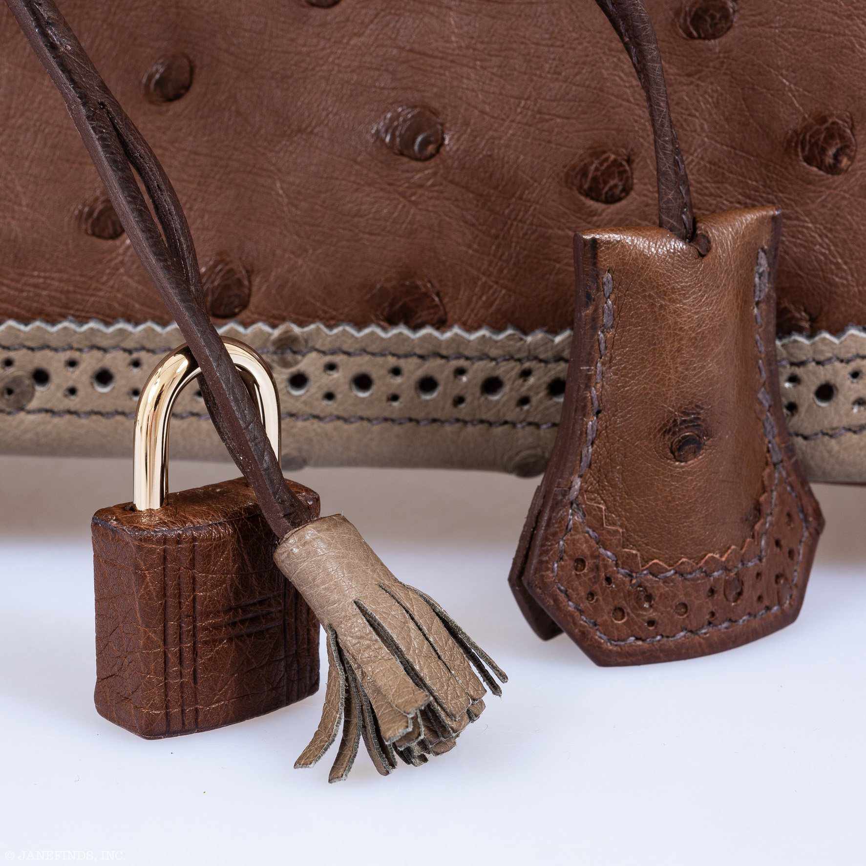 Hermès Birkin 30 Ghillies Marron Fonce, Etrusque, Mousse Ostrich Champagne Gold Hardware