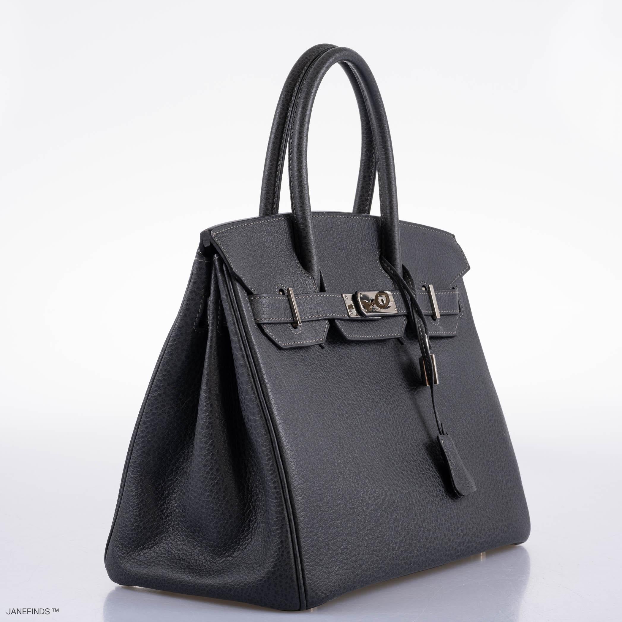 Hermès Birkin 30 Graphite Buffalo with Palladium Hardware - 2005, I Square