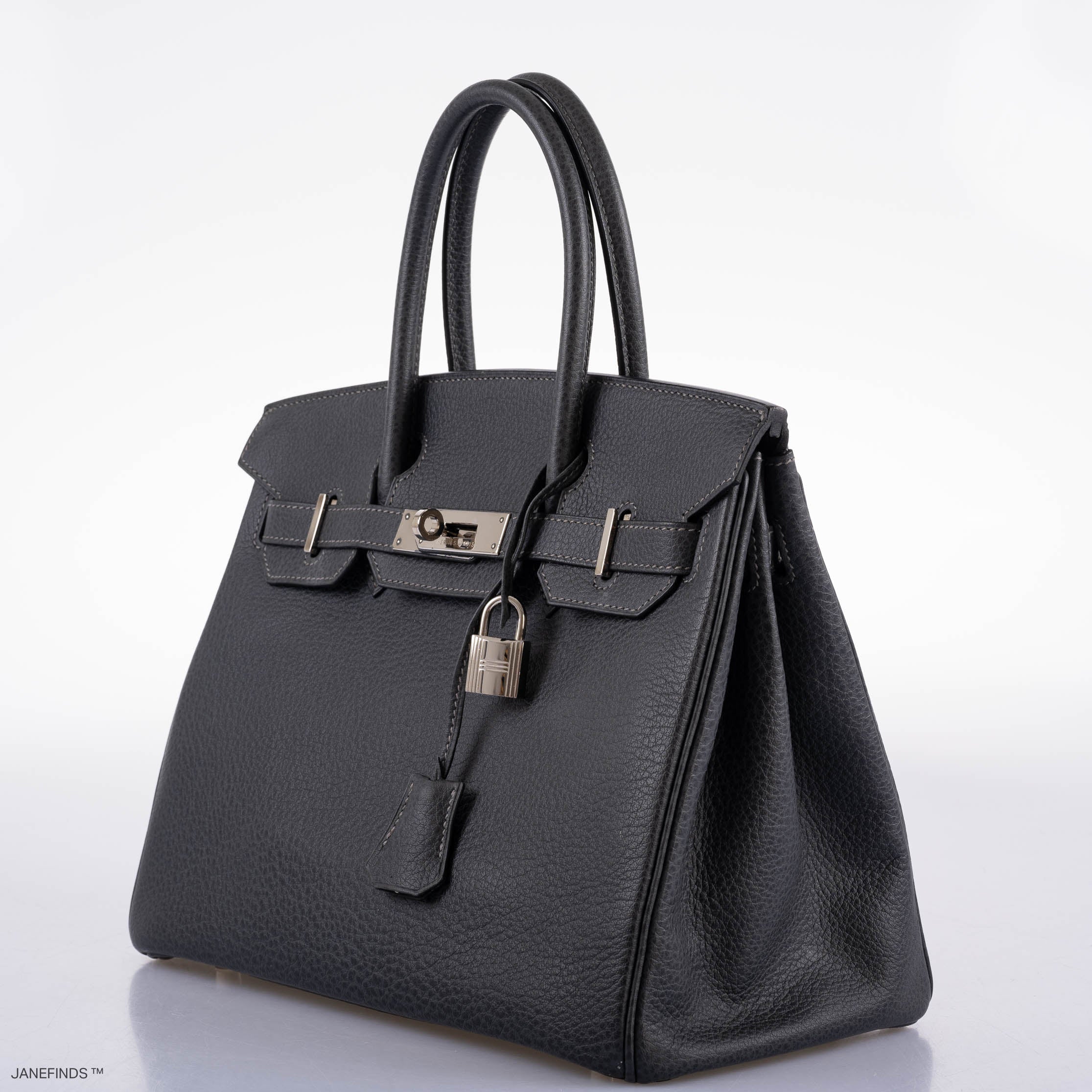 Hermès Birkin 30 Graphite Buffalo with Palladium Hardware - 2005, I Square