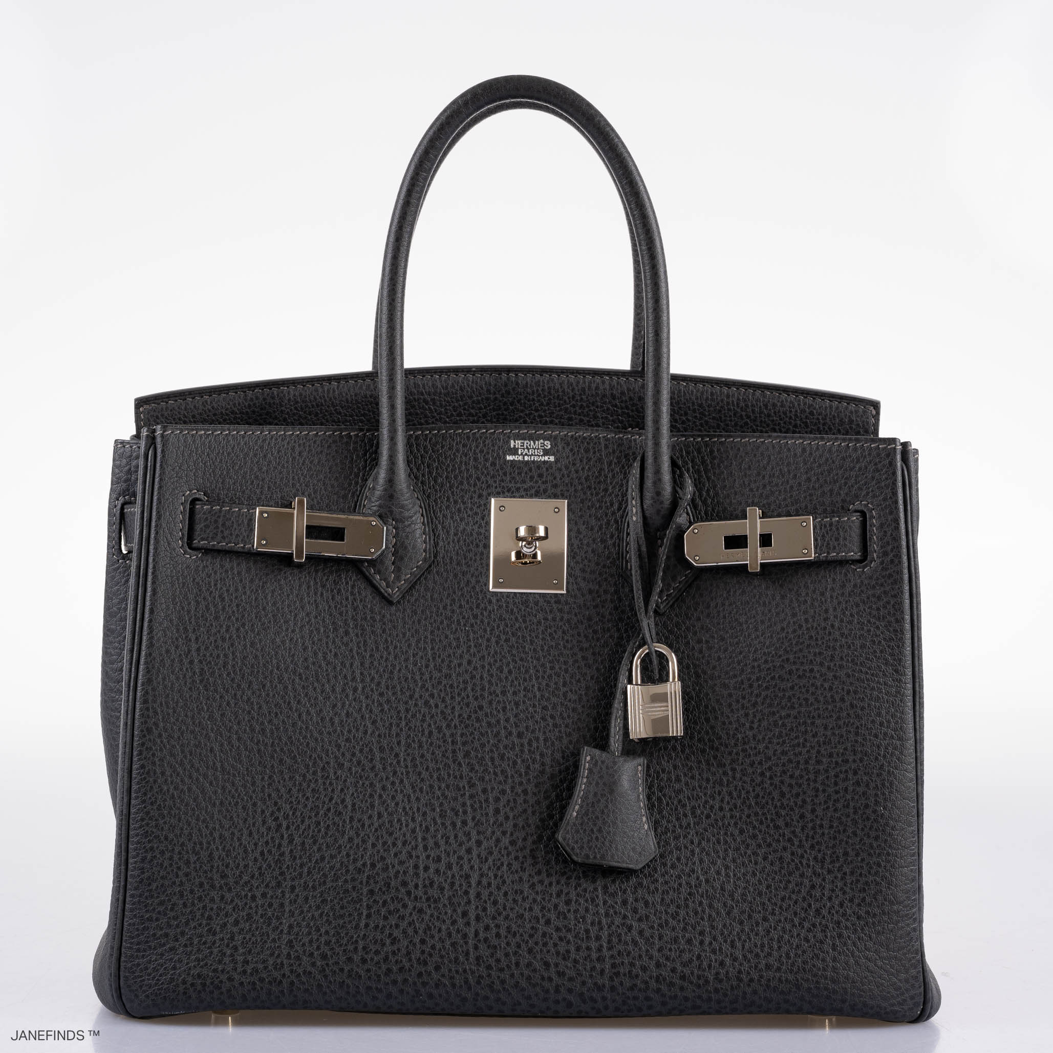 Hermès Birkin 30 Graphite Buffalo with Palladium Hardware - 2005, I Square