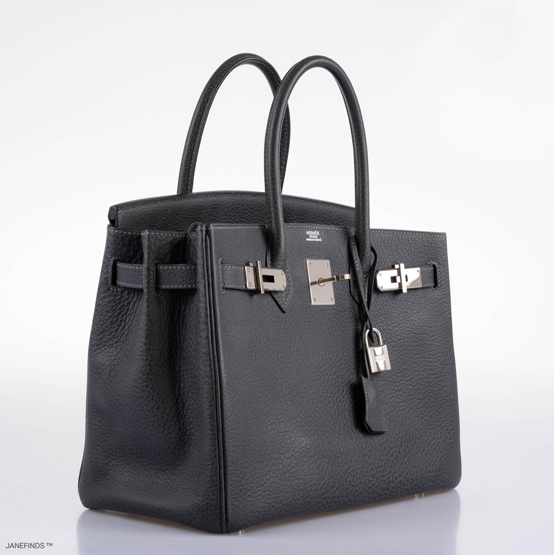 Hermès Birkin 30 Graphite Buffalo with Palladium Hardware - 2005, I Square