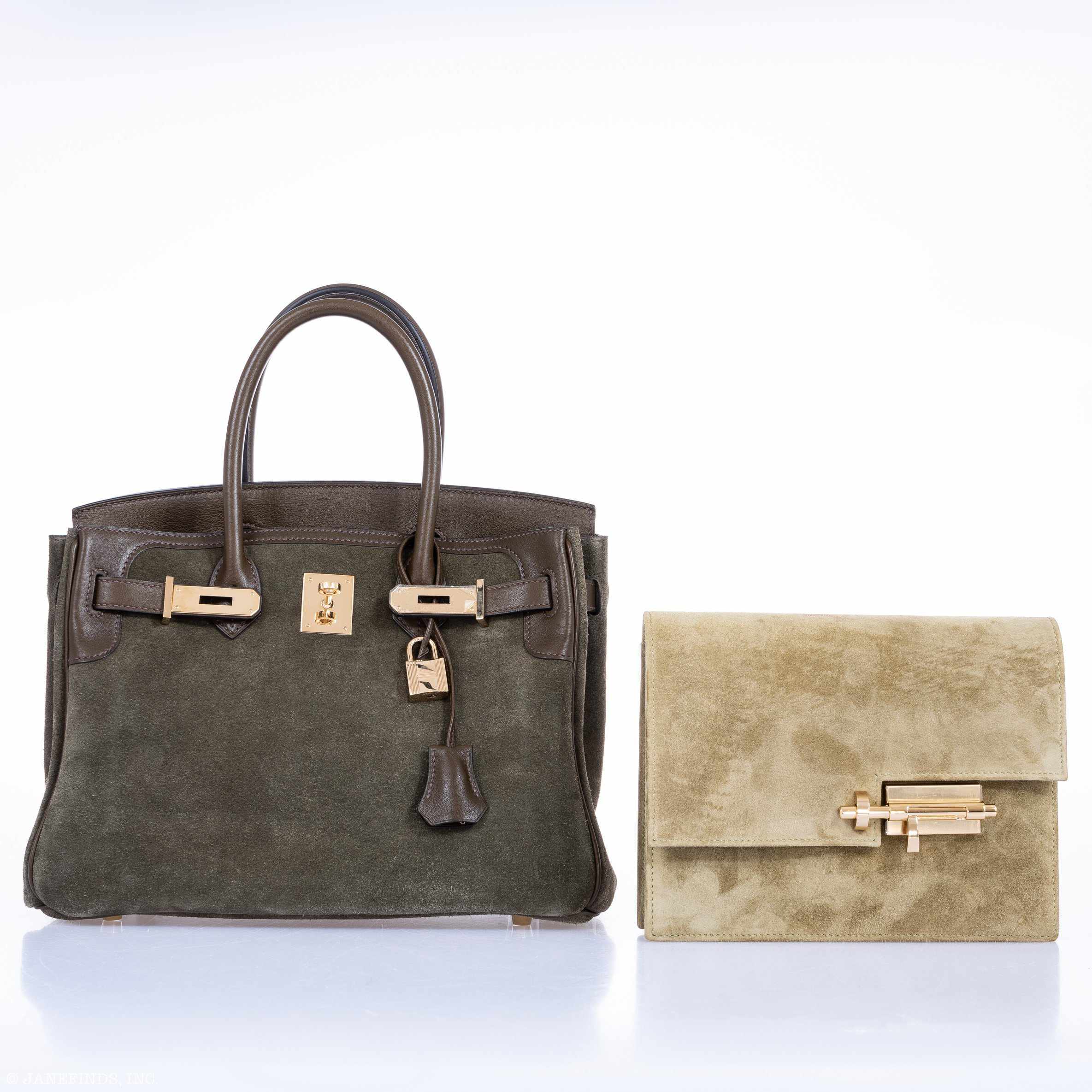 Hermès Birkin 30 Grizzly Vert de Gris Suede & Veau Swift Permabrass Hardware - Special Edition