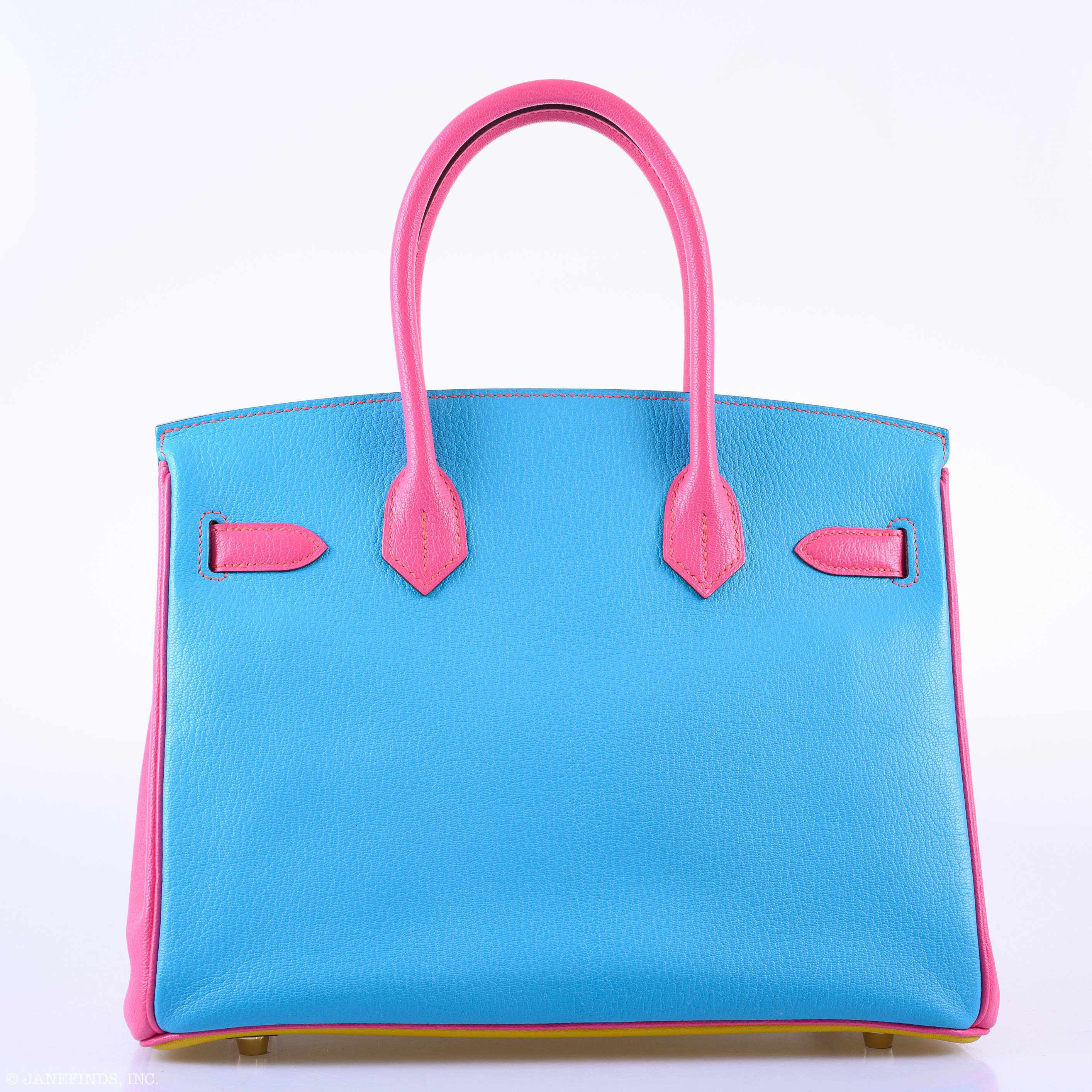 Hermès Birkin 30 HSS Rose Lipstick, Blue Aztec & Cumin Chevre Leather Brushed Gold Hardware - 2014, R Squared