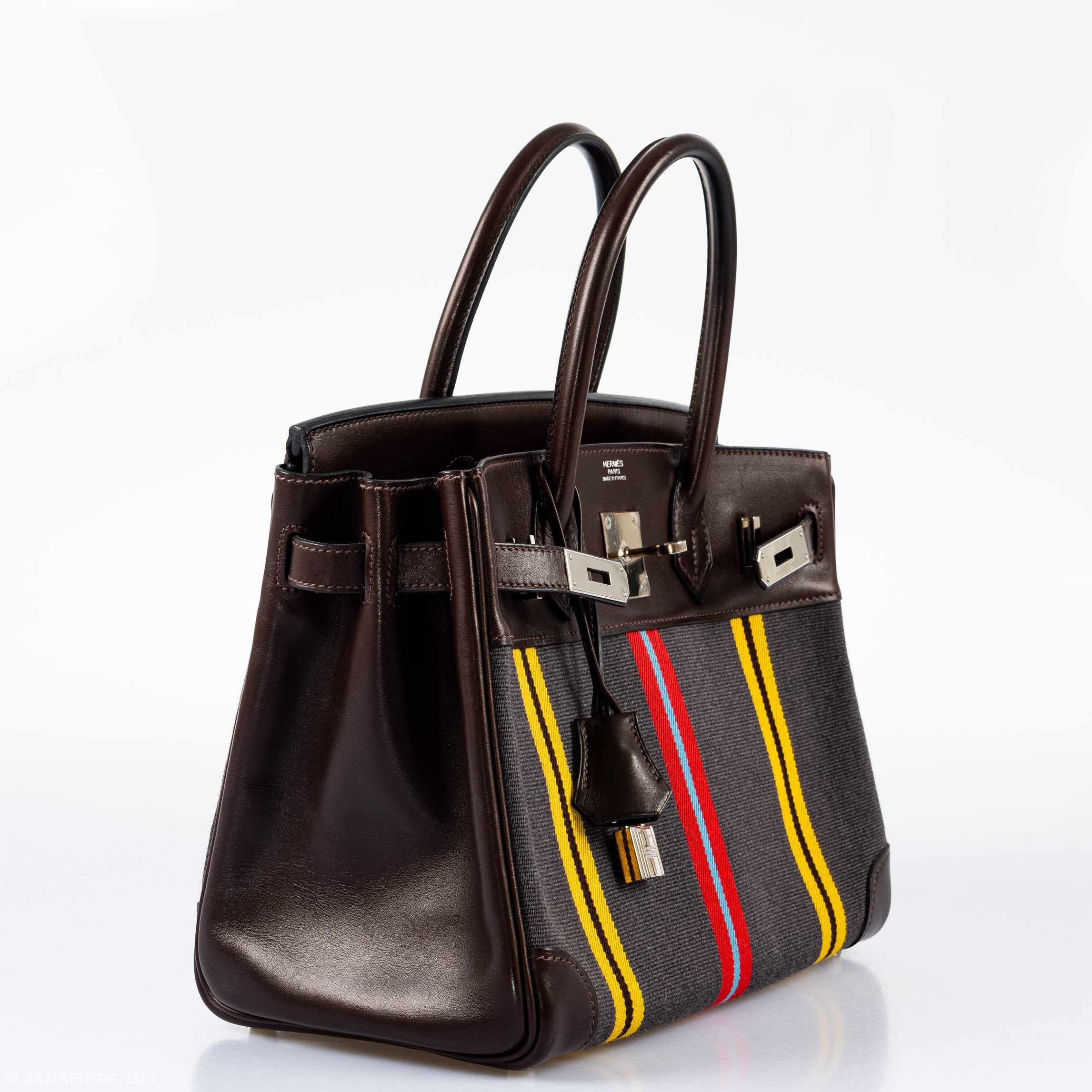 Hermès Birkin 30 Marron Fonce Box Calf & Jumping Canvas Palladium Hardware