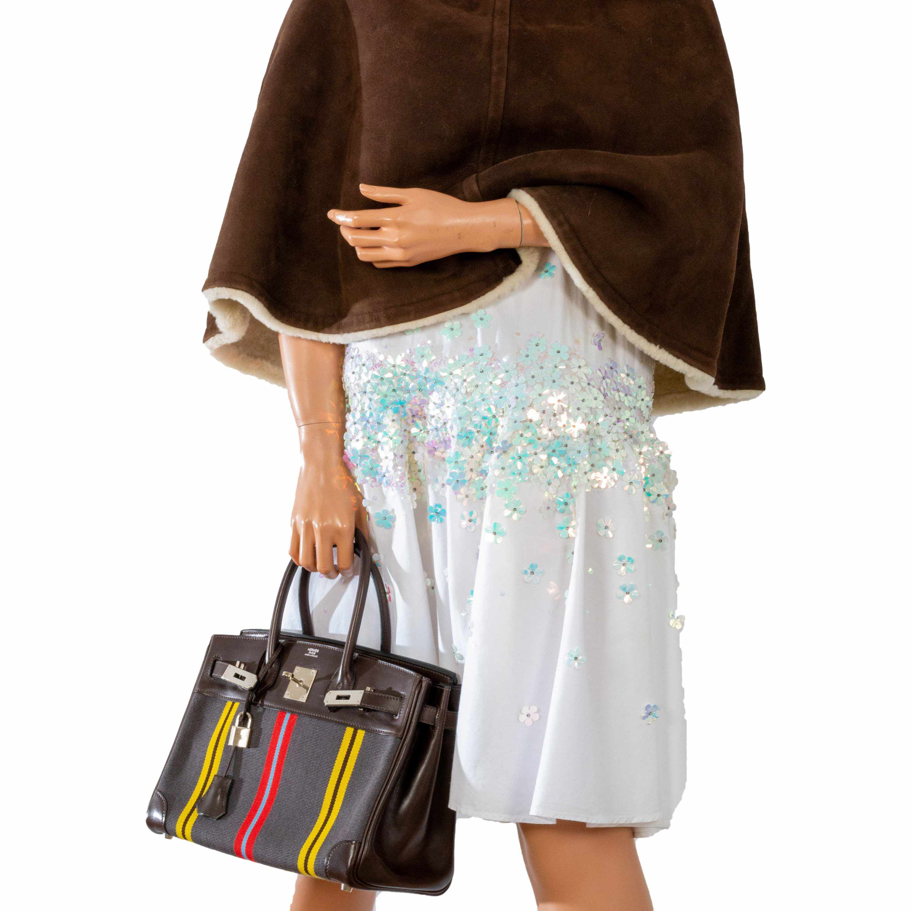 Hermès Birkin 30 Marron Fonce Calf & Colorful Wool Jumping Canvas Palladium Hardware