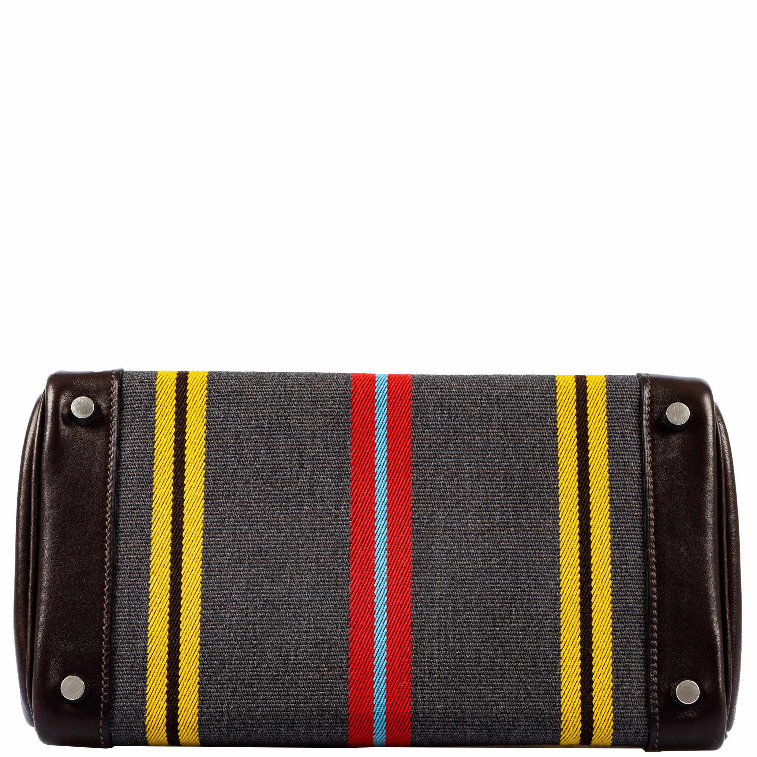 Hermès Birkin 30 Marron Fonce Calf & Colorful Wool Jumping Canvas Palladium Hardware