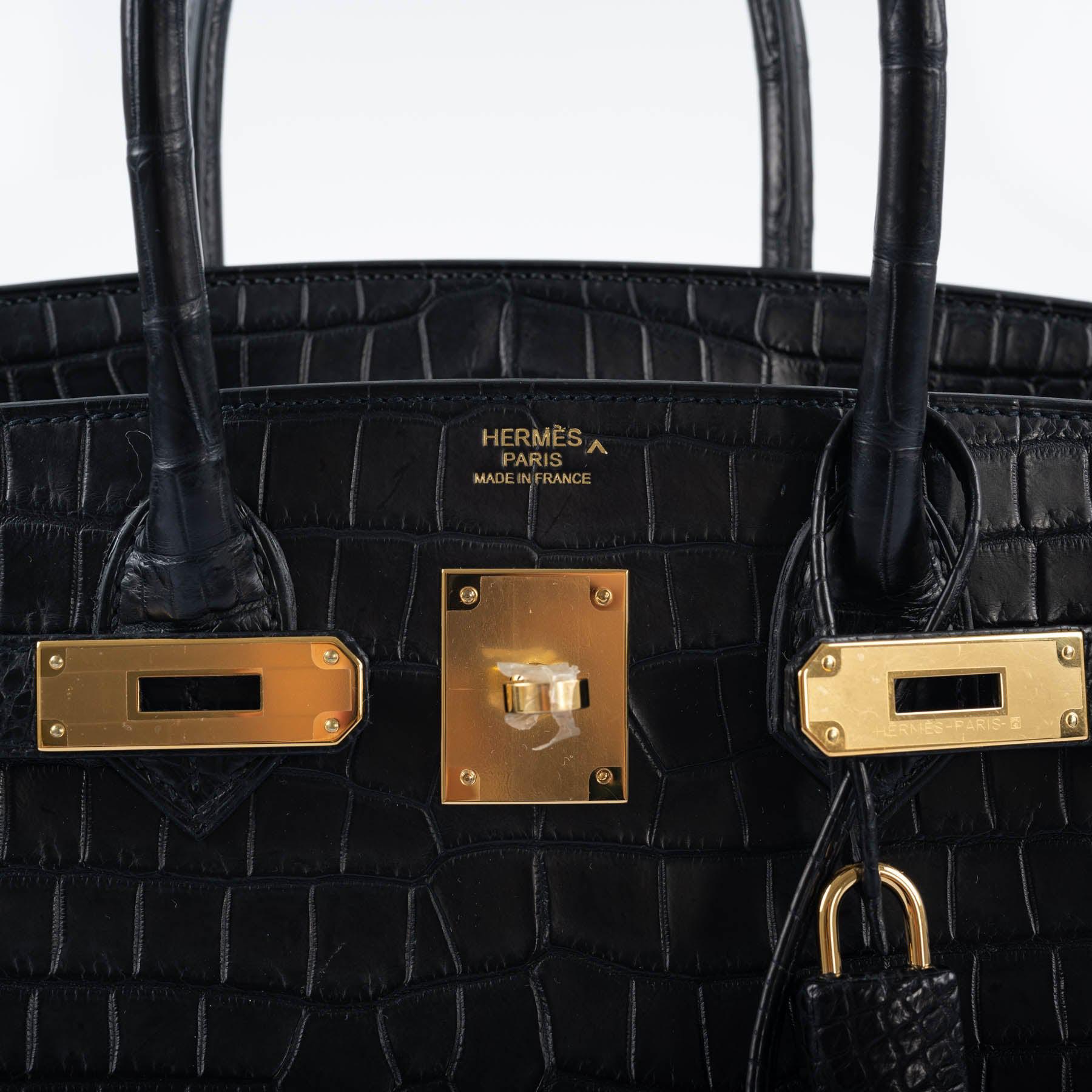 Hermès Birkin 30 Matte Black Porosus Crocodile Gold Hardware