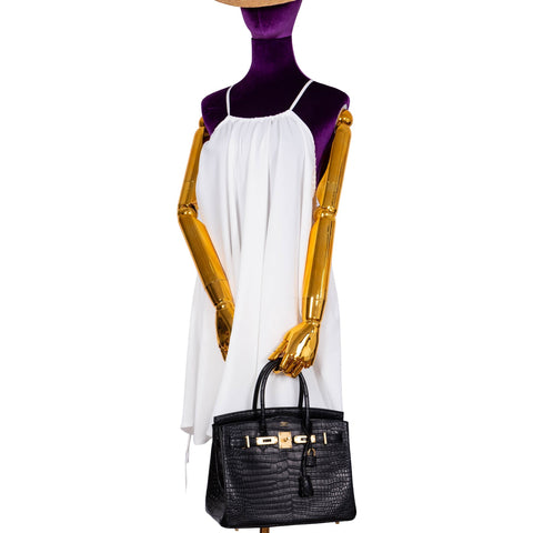 Hermès Birkin 30 Matte Black Porosus Crocodile Gold Hardware