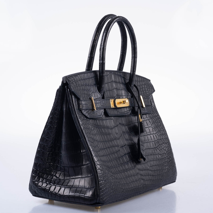 Hermès Birkin 30 Matte Black Porosus Crocodile Gold Hardware