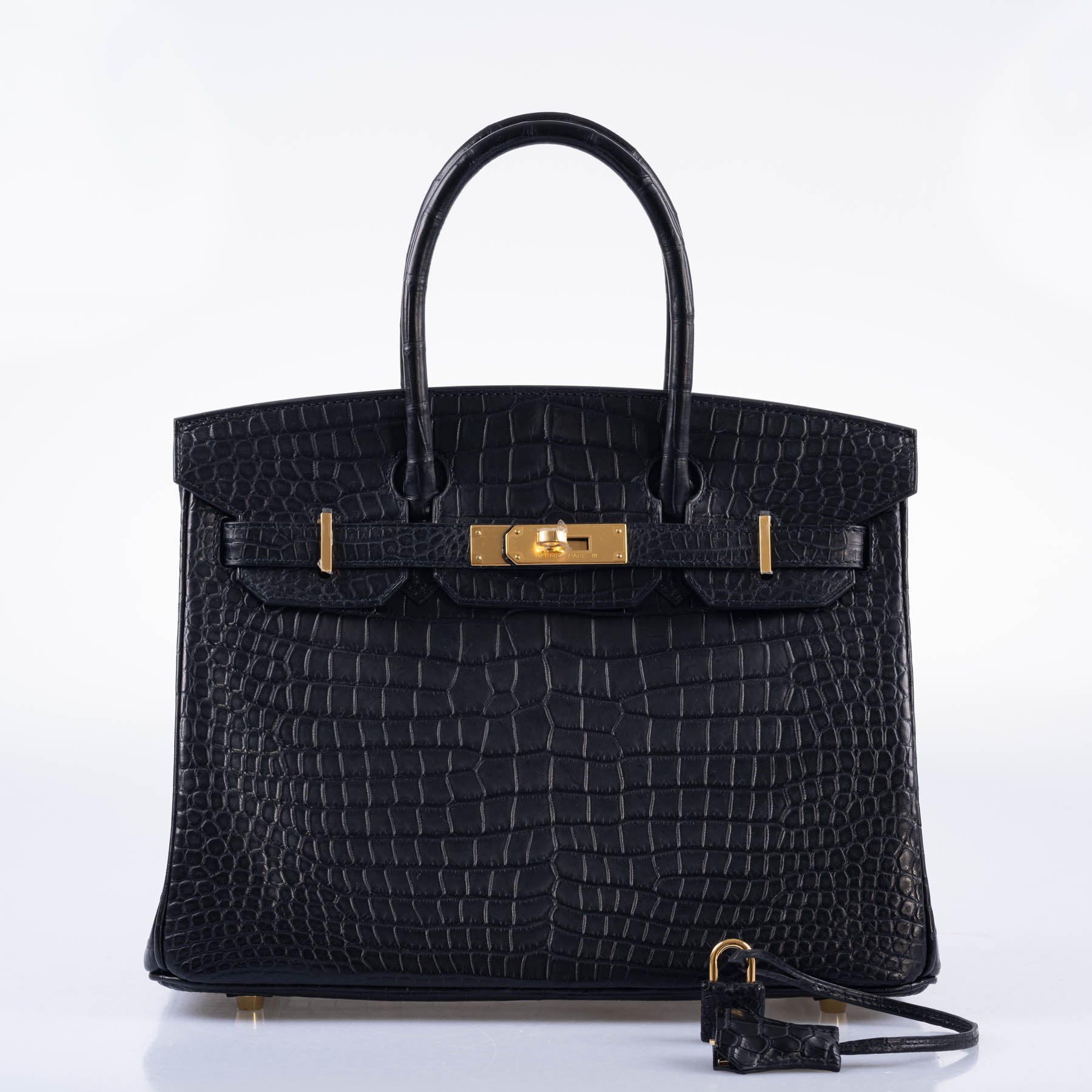 Hermès Birkin 30 Matte Black Porosus Crocodile Gold Hardware