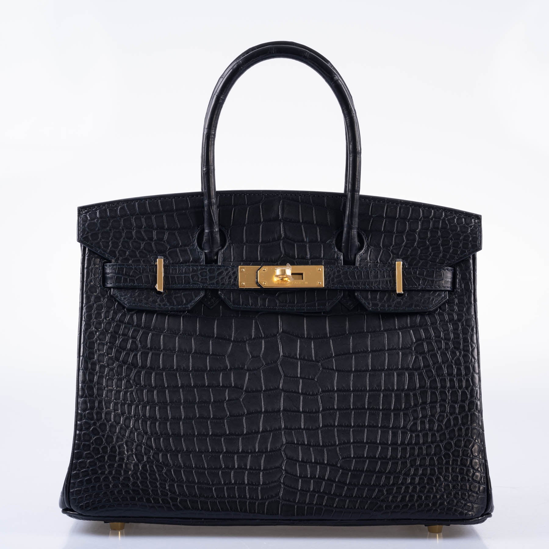 Hermès Birkin 30 Matte Black Porosus Crocodile Gold Hardware