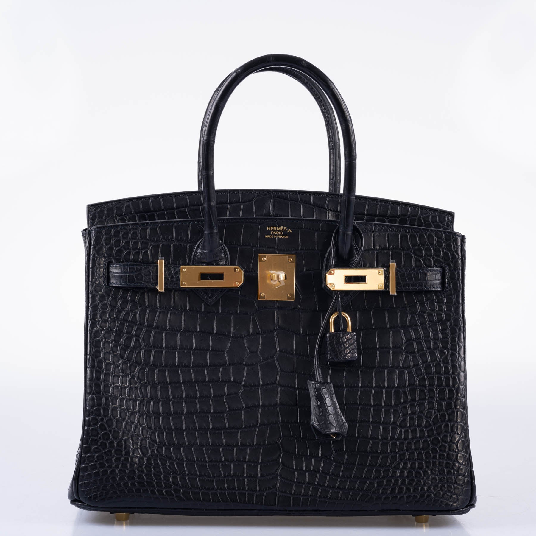 Hermès Birkin 30 Matte Black Porosus Crocodile Gold Hardware