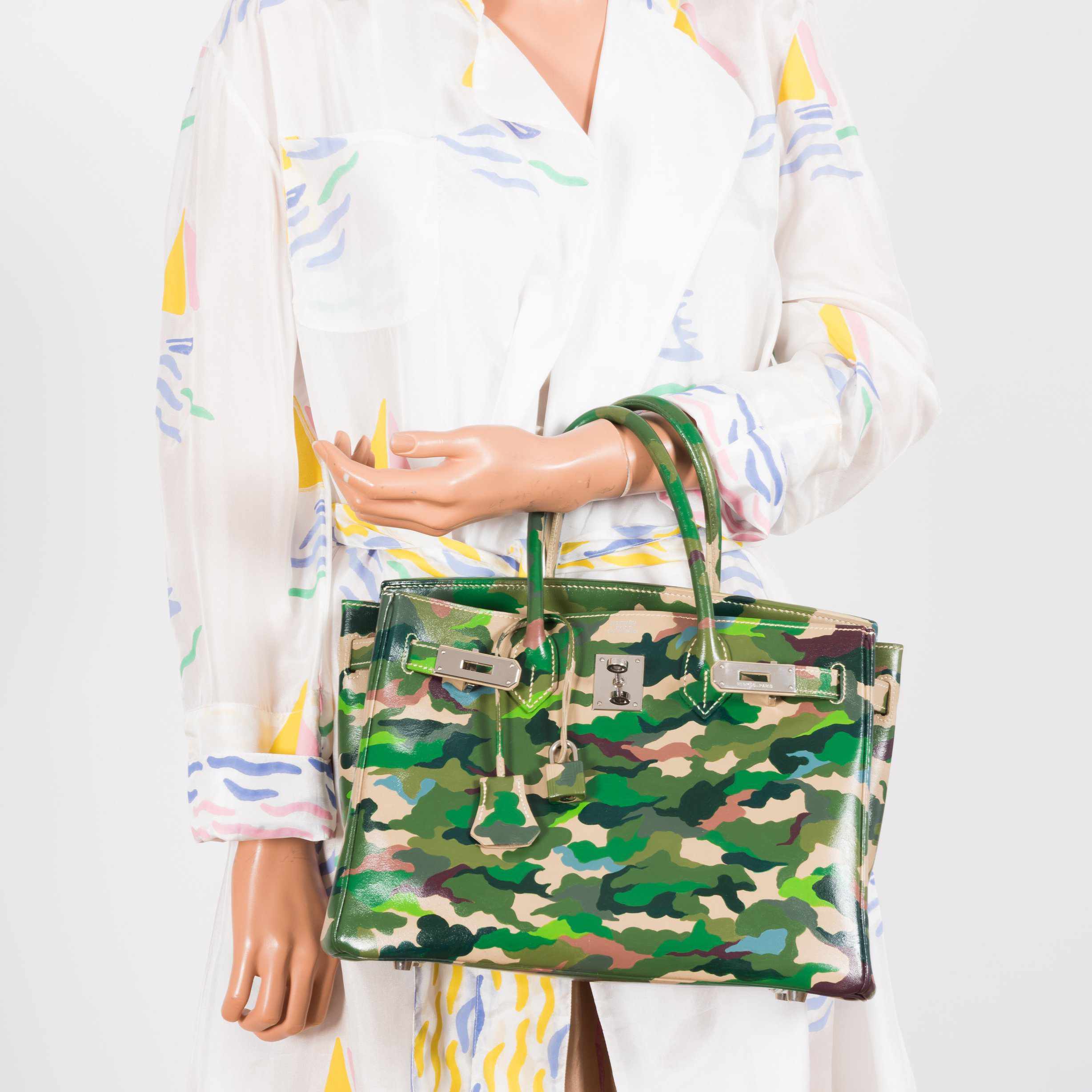 Hermès Birkin 30 Parchment Box Camouflage Palladium Hardware * JaneFinds Custom Shop