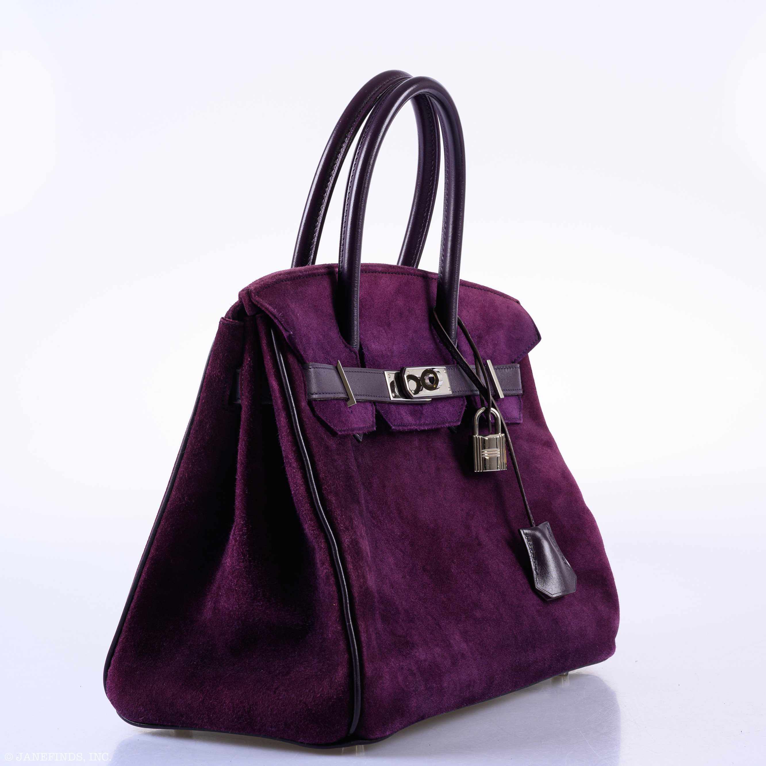 Hermès Birkin 30 Raisin Veau Doblis Suede & Swift Palladium Hardware