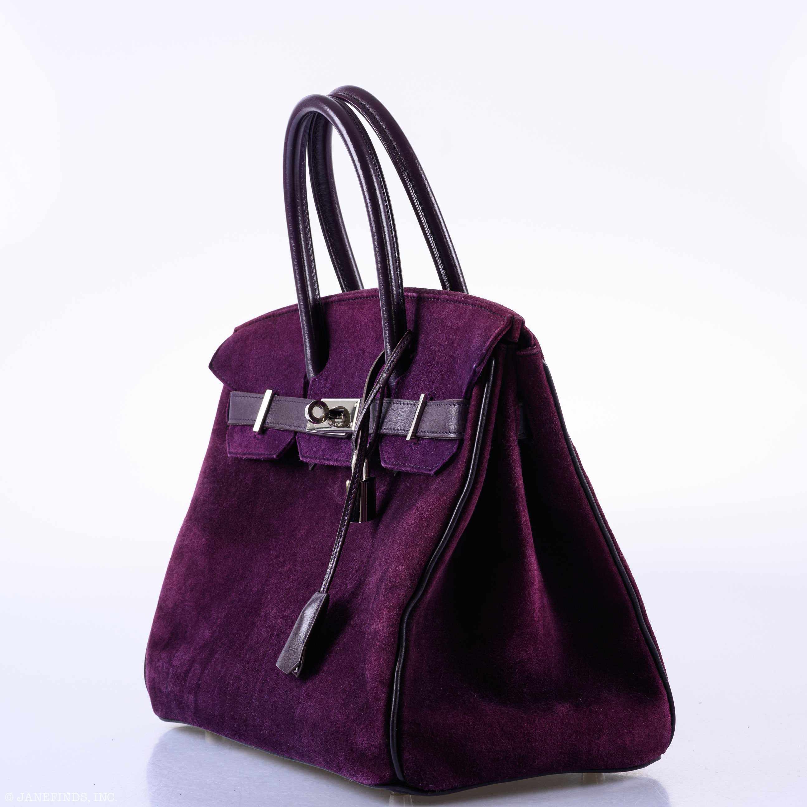 Hermès Birkin 30 Raisin Veau Doblis Suede & Swift Palladium Hardware