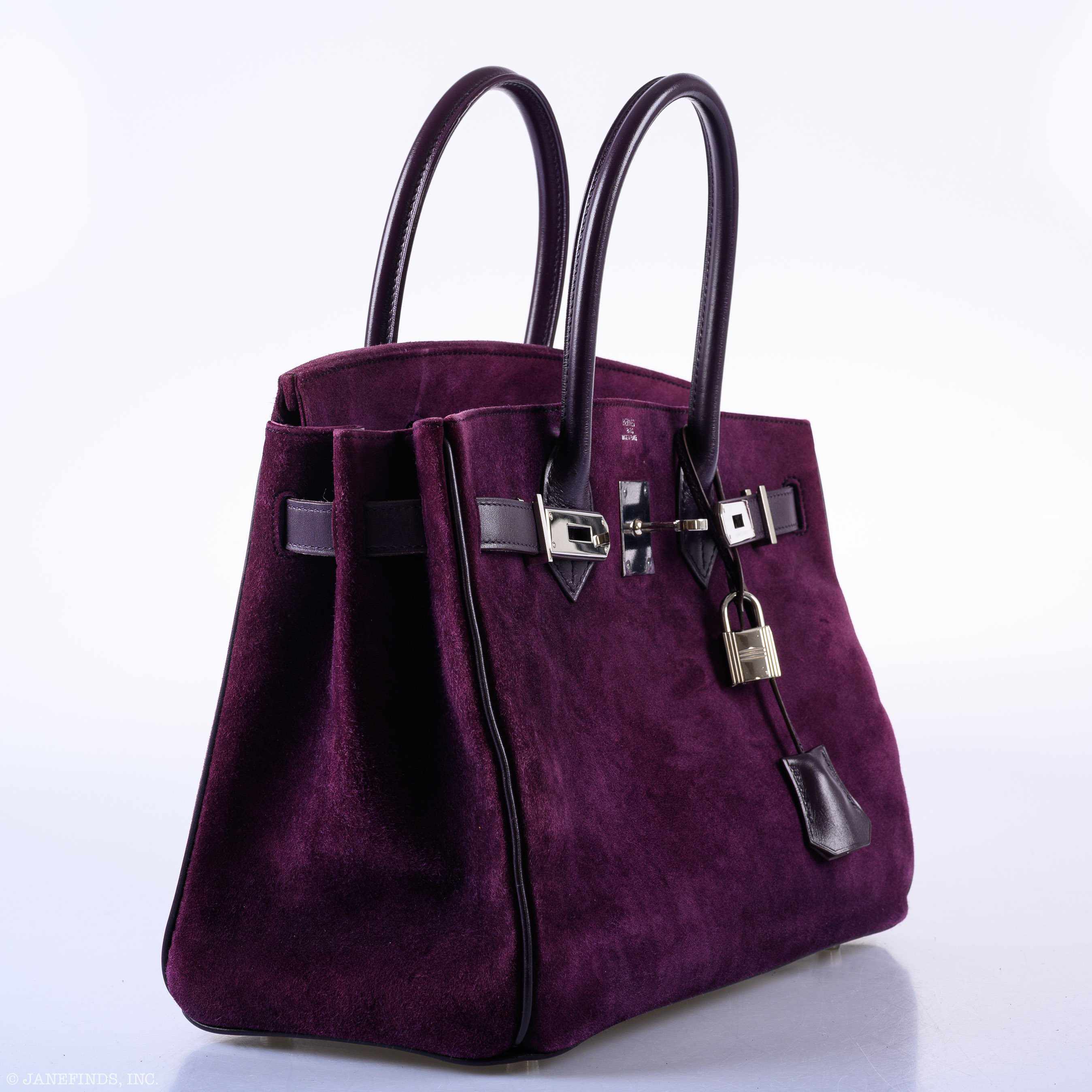 Hermès Birkin 30 Raisin Veau Doblis Suede & Swift Palladium Hardware