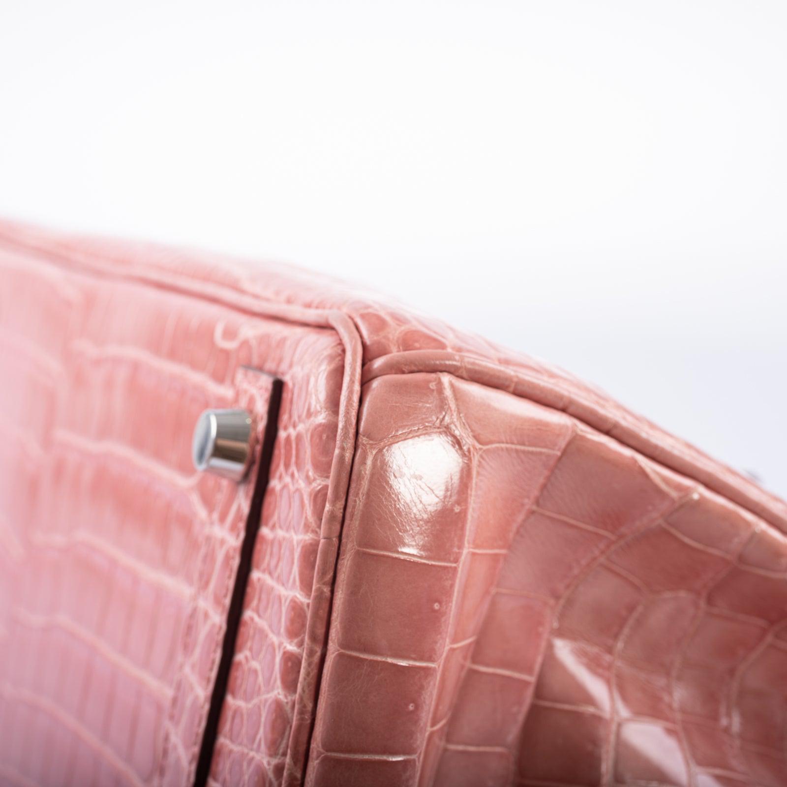 Hermès Birkin 30 Rose Indiennes Shiny Porosus Crocodile Palladium Hardware