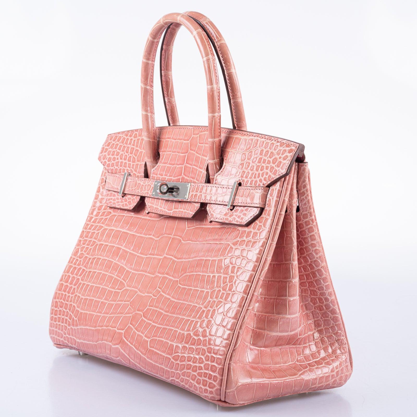 Hermès Birkin 30 Rose Indiennes Shiny Porosus Crocodile Palladium Hardware