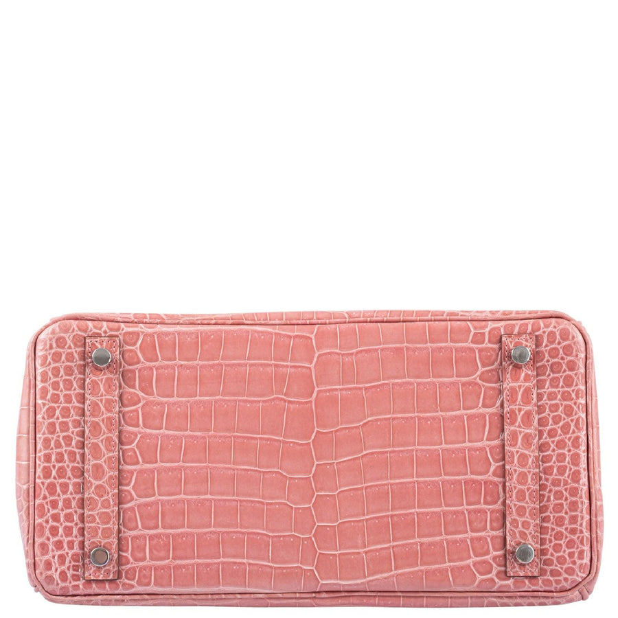 Hermès Birkin 30 Rose Indiennes Shiny Porosus Crocodile Palladium Hardware