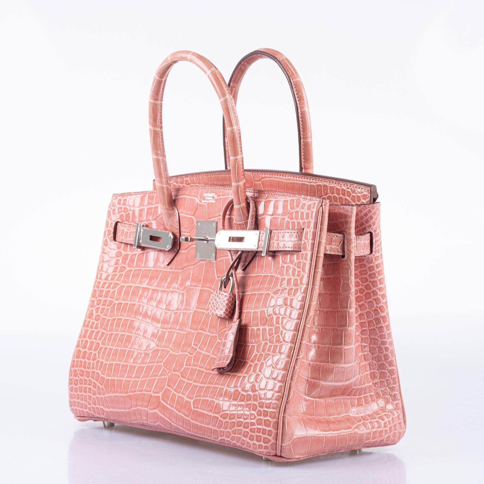 Hermès Birkin 30 Rose Indiennes Shiny Porosus Crocodile Palladium Hardware