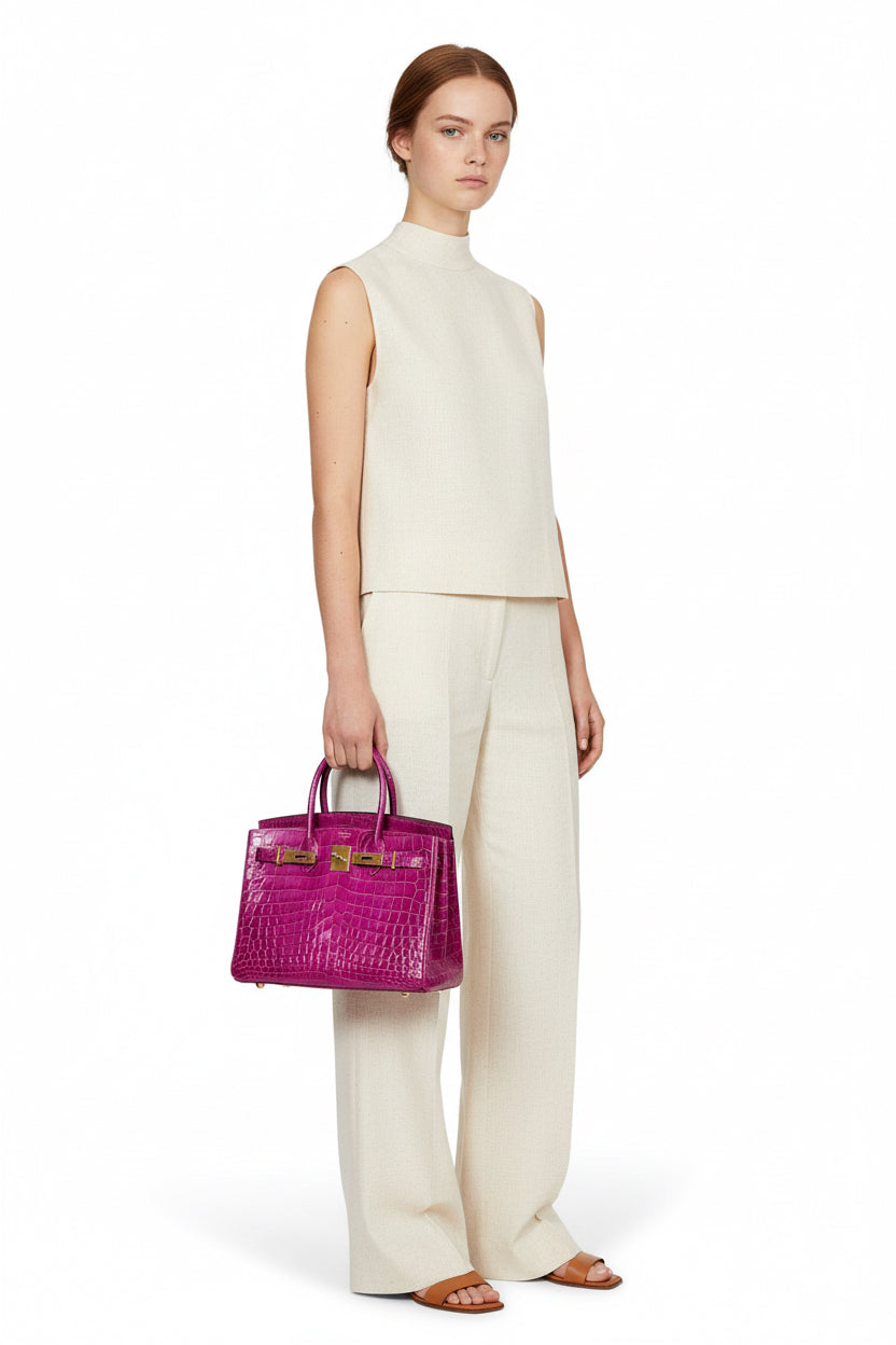 Hermès Birkin 30 Rose Scheherazade Shiny Niloticus Crocodile Gold Hardware