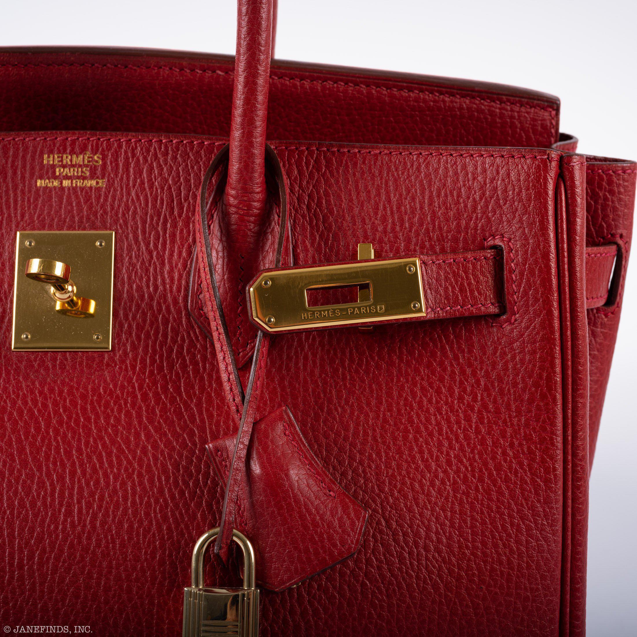 Hermès Birkin 30 Rouge Vif Ardennes Gold Hardware - Square E