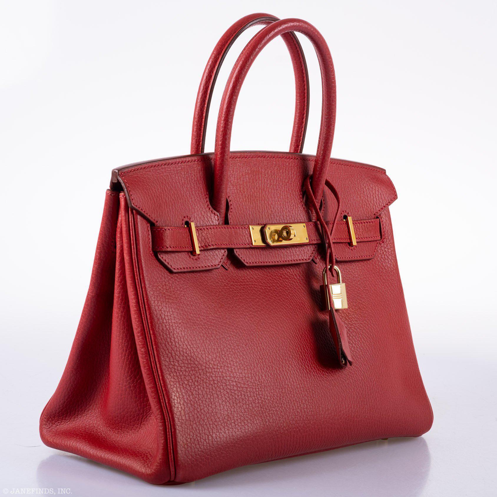 Hermès Birkin 30 Rouge Vif Ardennes Gold Hardware - Square E