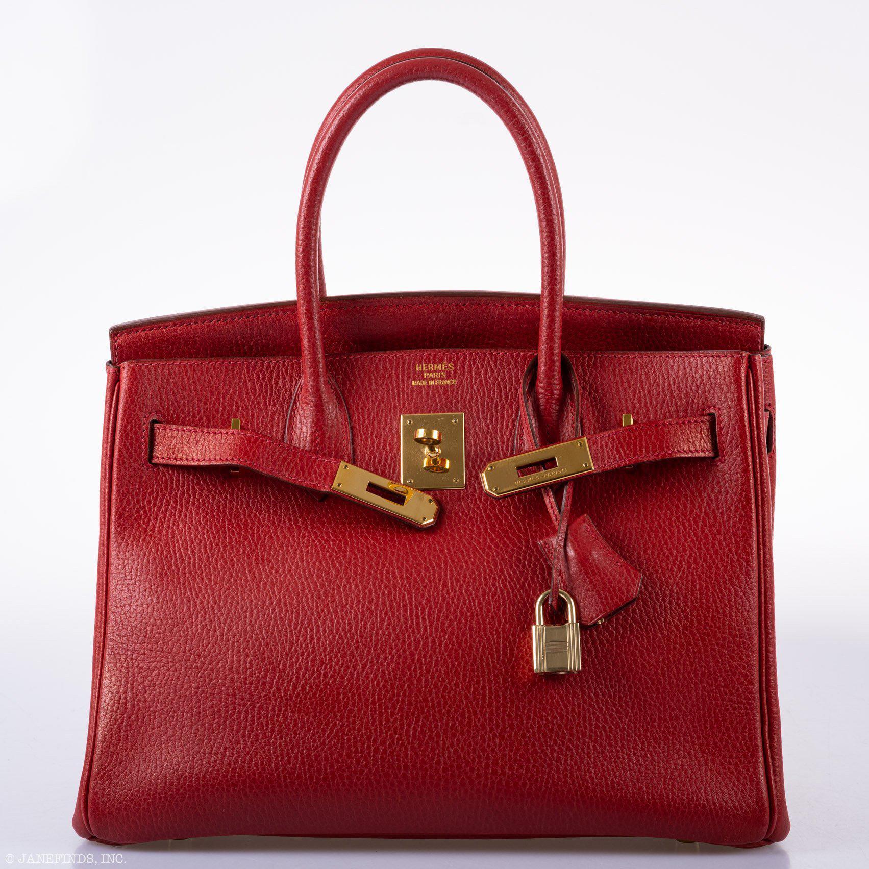 Hermès Birkin 30 Rouge Vif Ardennes Gold Hardware - Square E