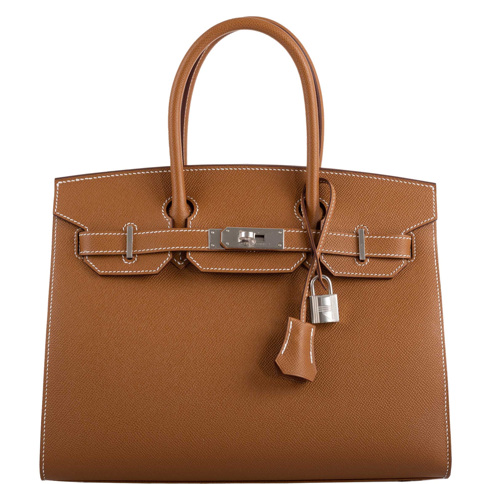 Top Grain Leather Inspired Birkin Handbag | Luxury Designer Bags Small-25cm / Gold Brown