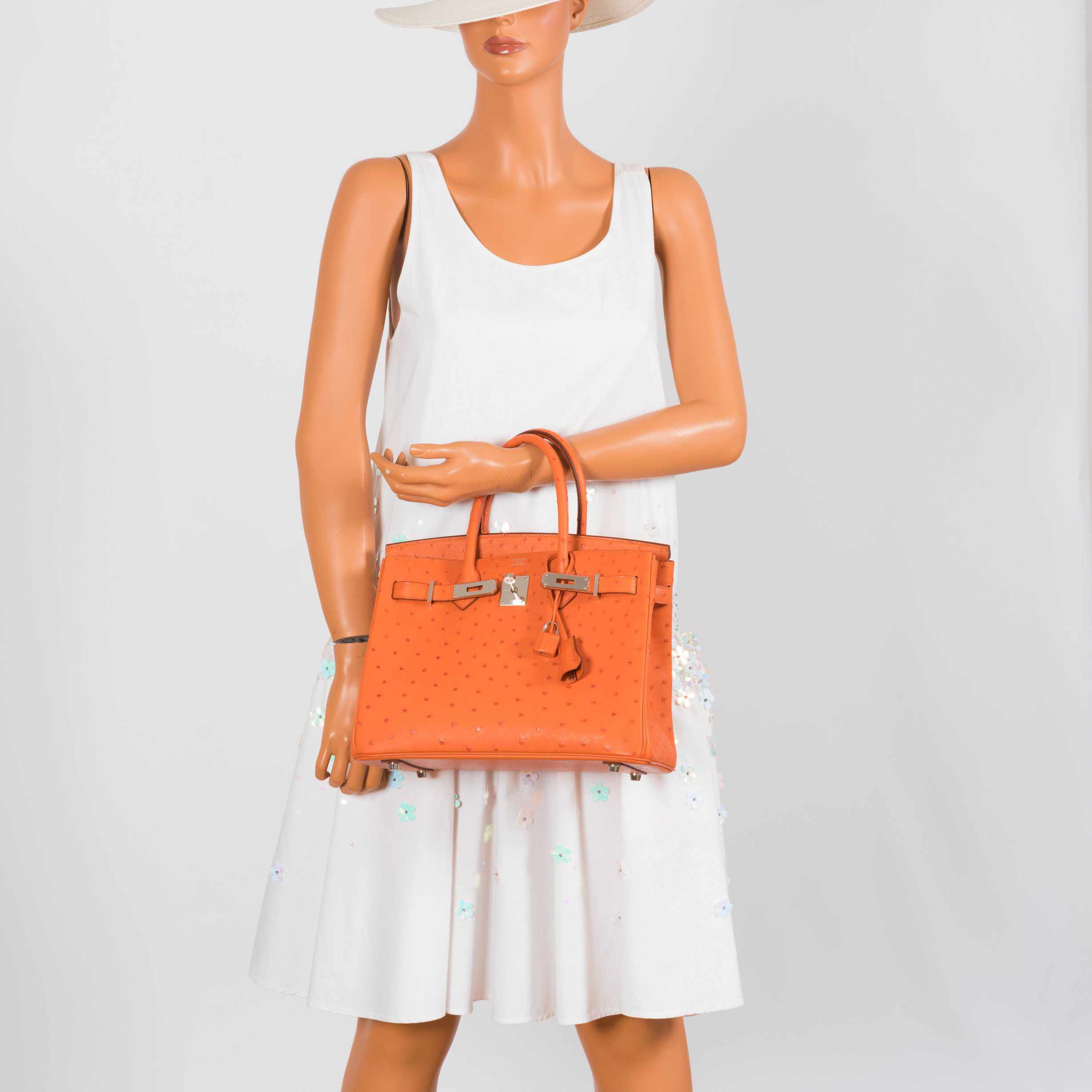 Hermès Birkin 30 Tangerine Ostrich Palladium Hardware