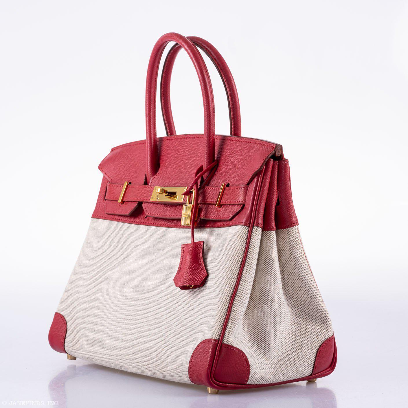 Hermès Birkin 30 Toile & Rouge Vif Courchevel Leather Gold Hardware
