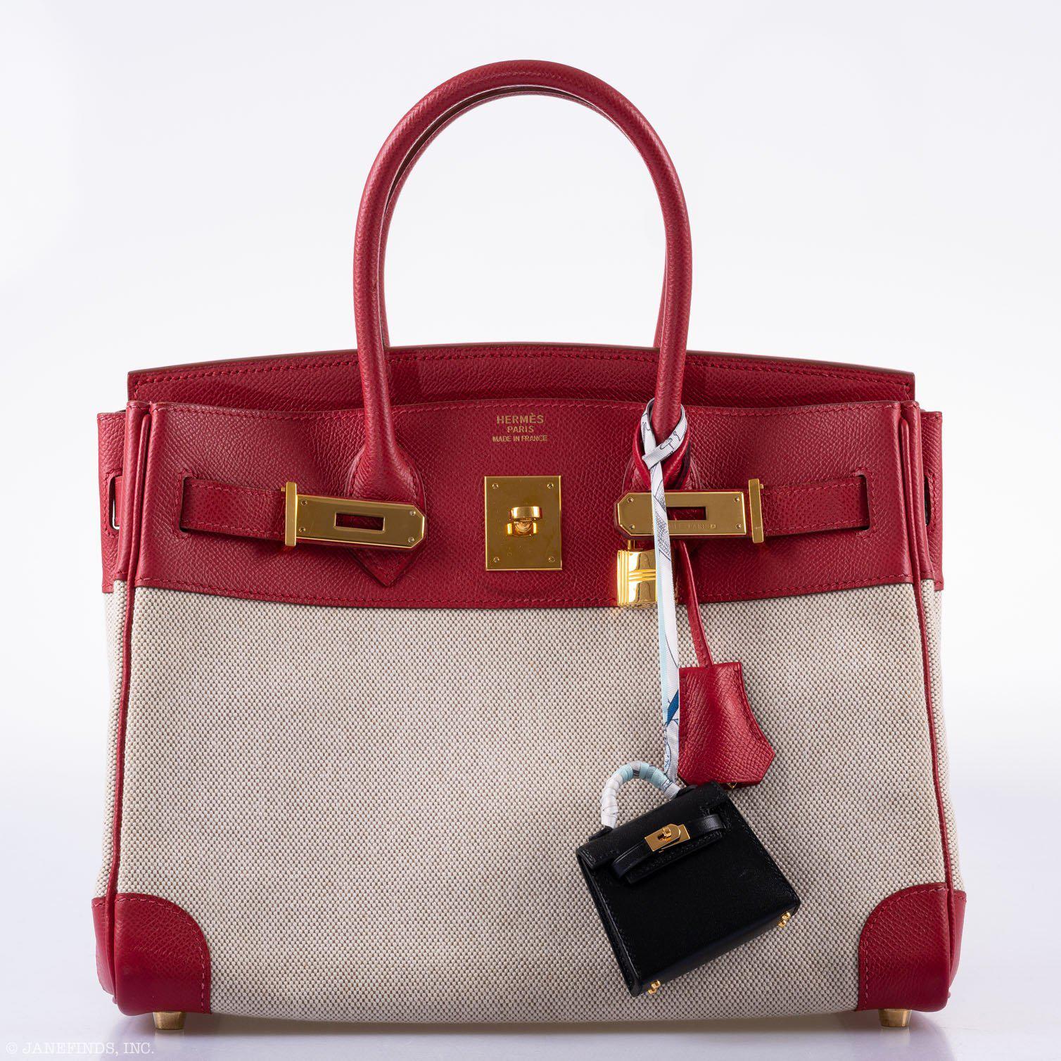 Hermès Birkin 30 Toile & Rouge Vif Courchevel Leather Gold Hardware