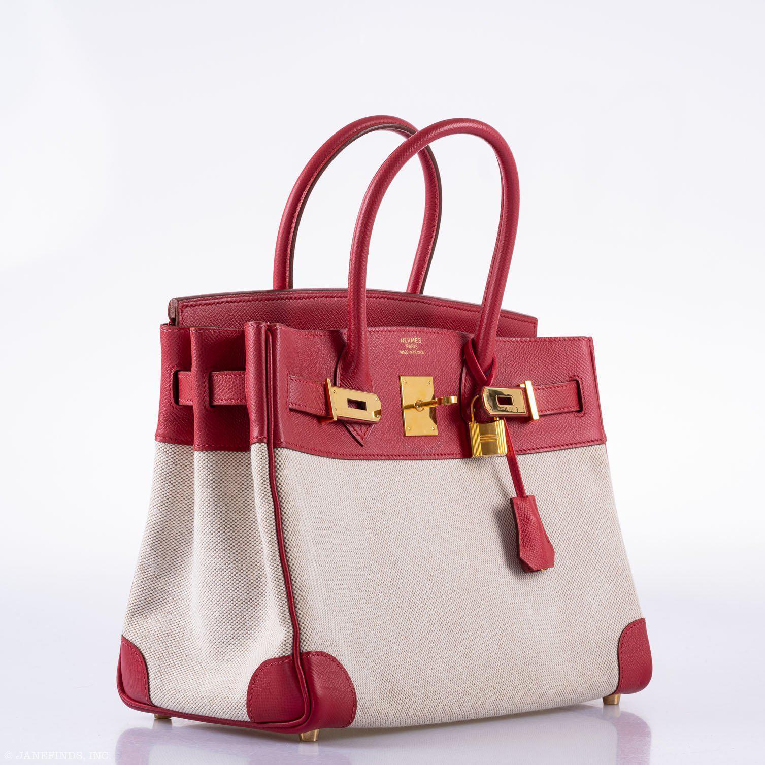 Hermès Birkin 30 Toile & Rouge Vif Courchevel Leather Gold Hardware