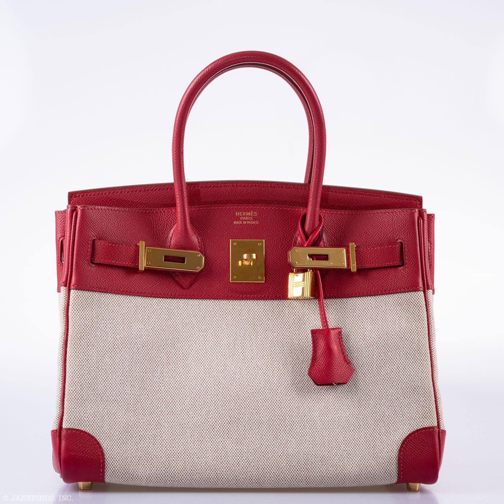 Hermès Birkin 30 Toile & Rouge Vif Courchevel Leather Gold Hardware