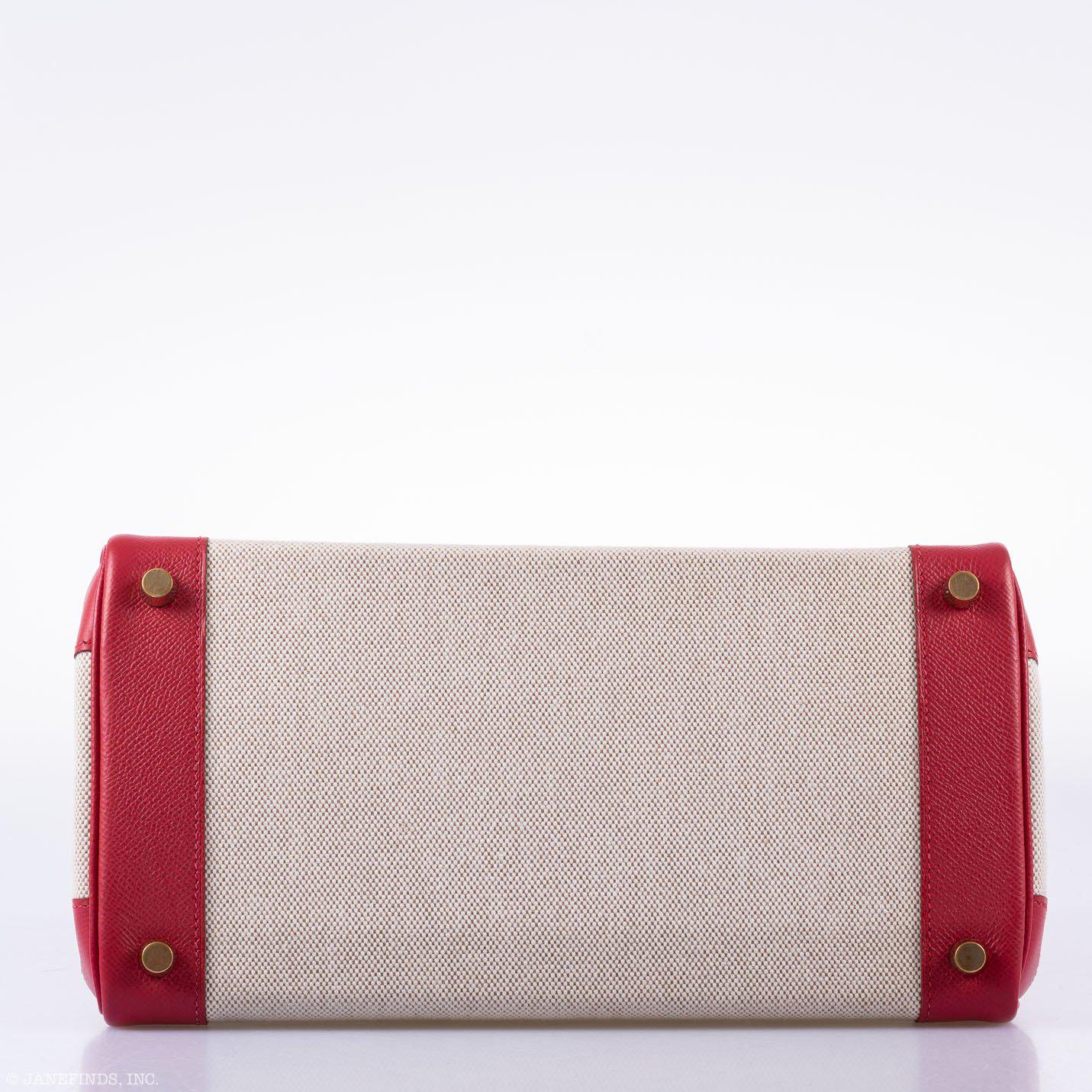 Hermès Birkin 30 Toile & Rouge Vif Courchevel Leather Gold Hardware