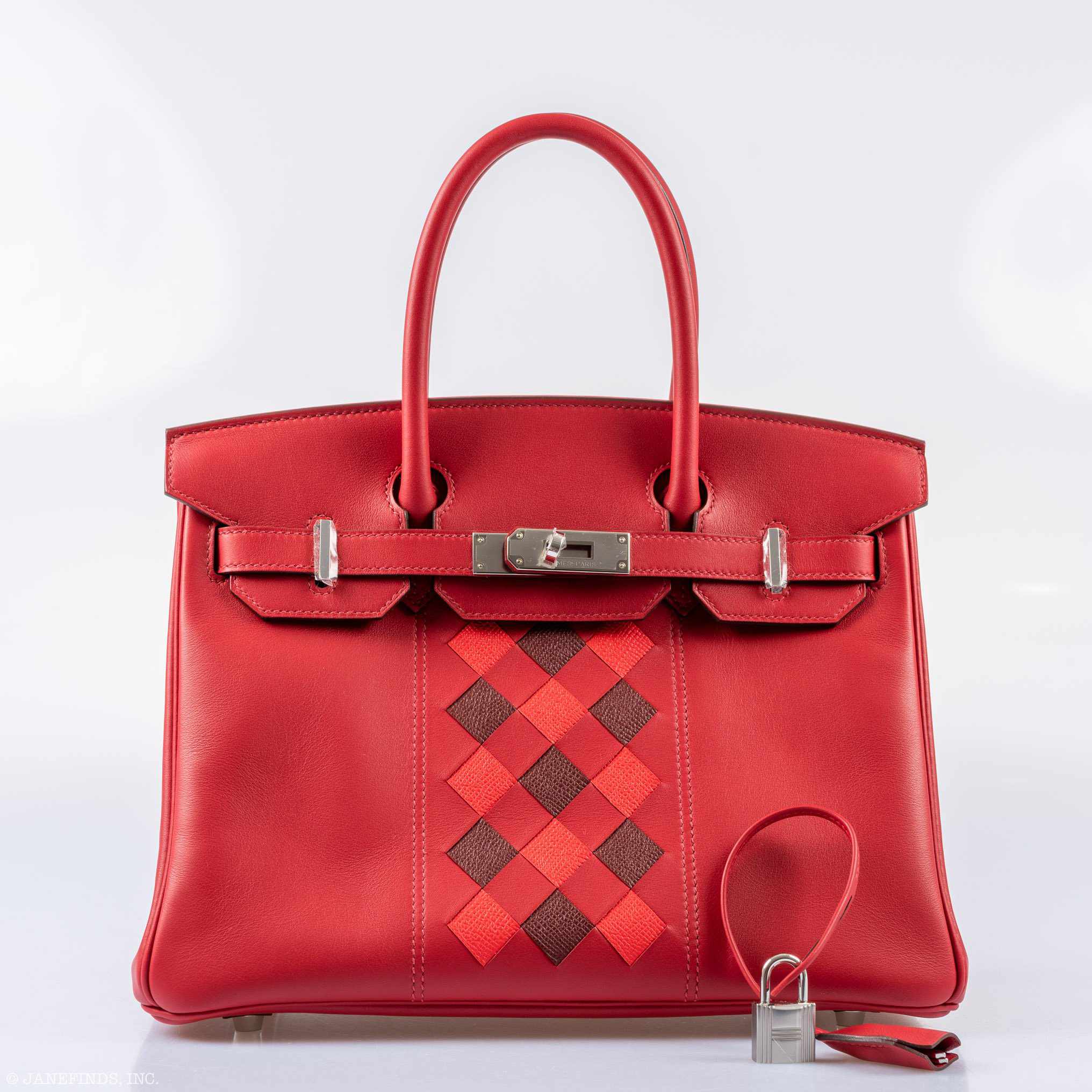 Hermès Birkin 30 Tressage Rouge de Coeur Rouge H Swift & Epsom Palladium Hardware