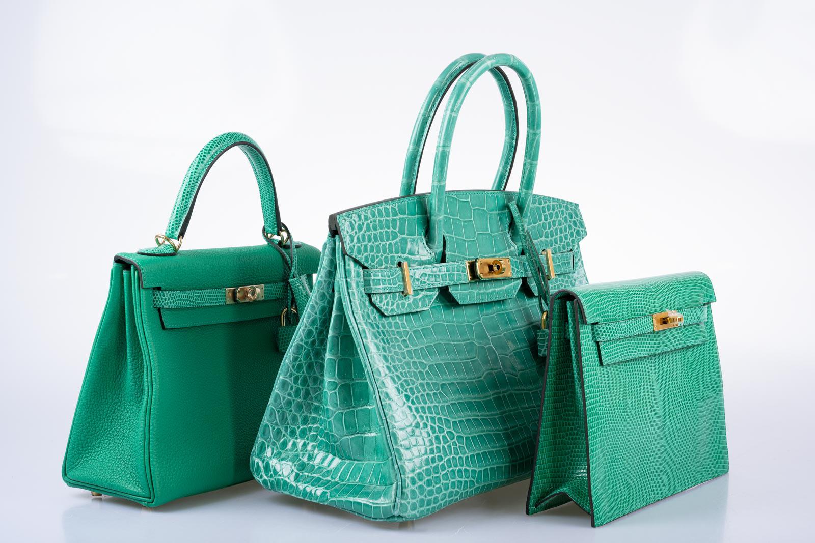 Hermès Birkin 30 Vert Jade Shiny Porosus Crocodile Gold Hardware