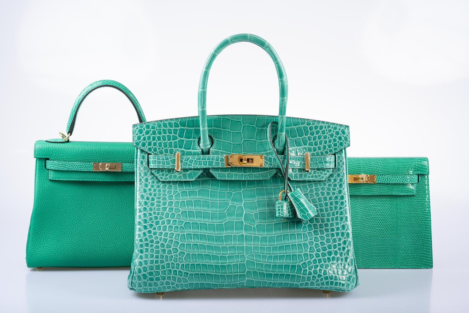 Hermès Birkin 30 Vert Jade Shiny Porosus Crocodile Gold Hardware