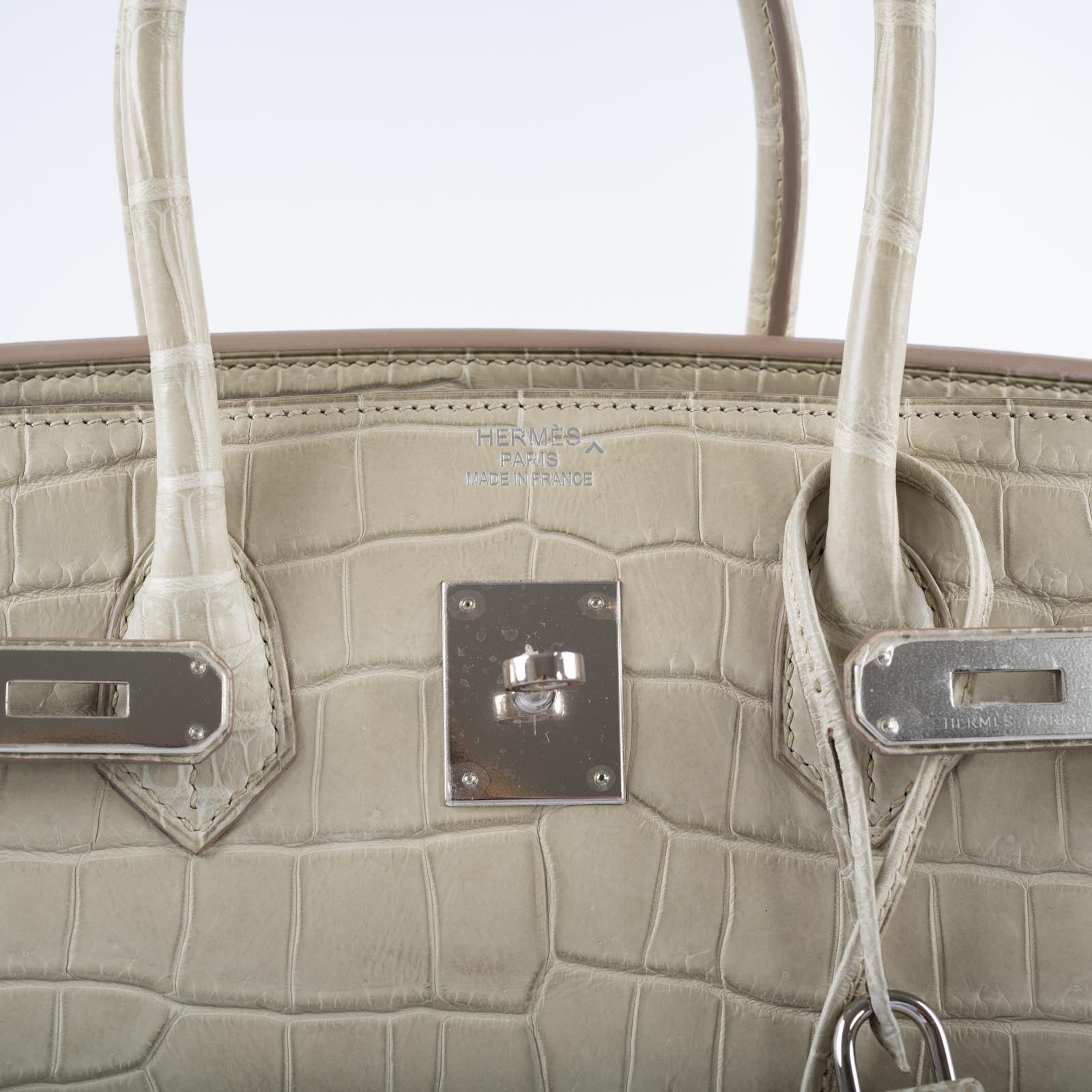 Hermès Birkin 35 Beton Matte Porosus Crocodile Palladium Hardware