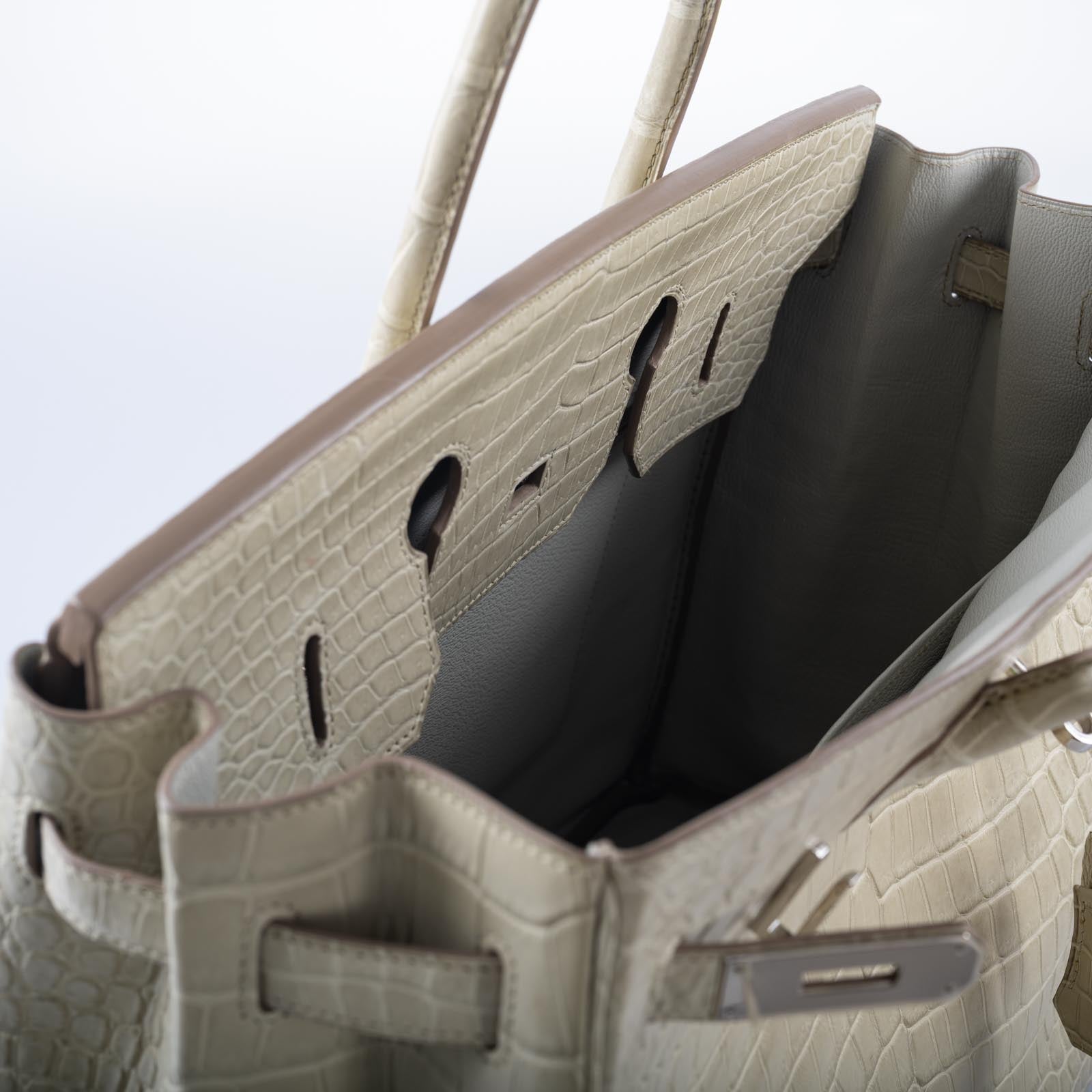 Hermès Birkin 35 Beton Matte Porosus Crocodile Palladium Hardware