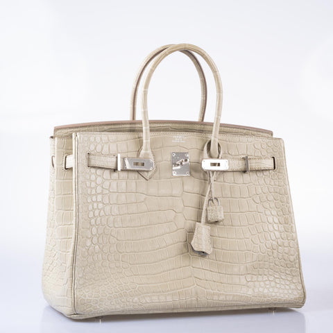 Hermès Birkin 35 Beton Matte Porosus Crocodile Palladium Hardware