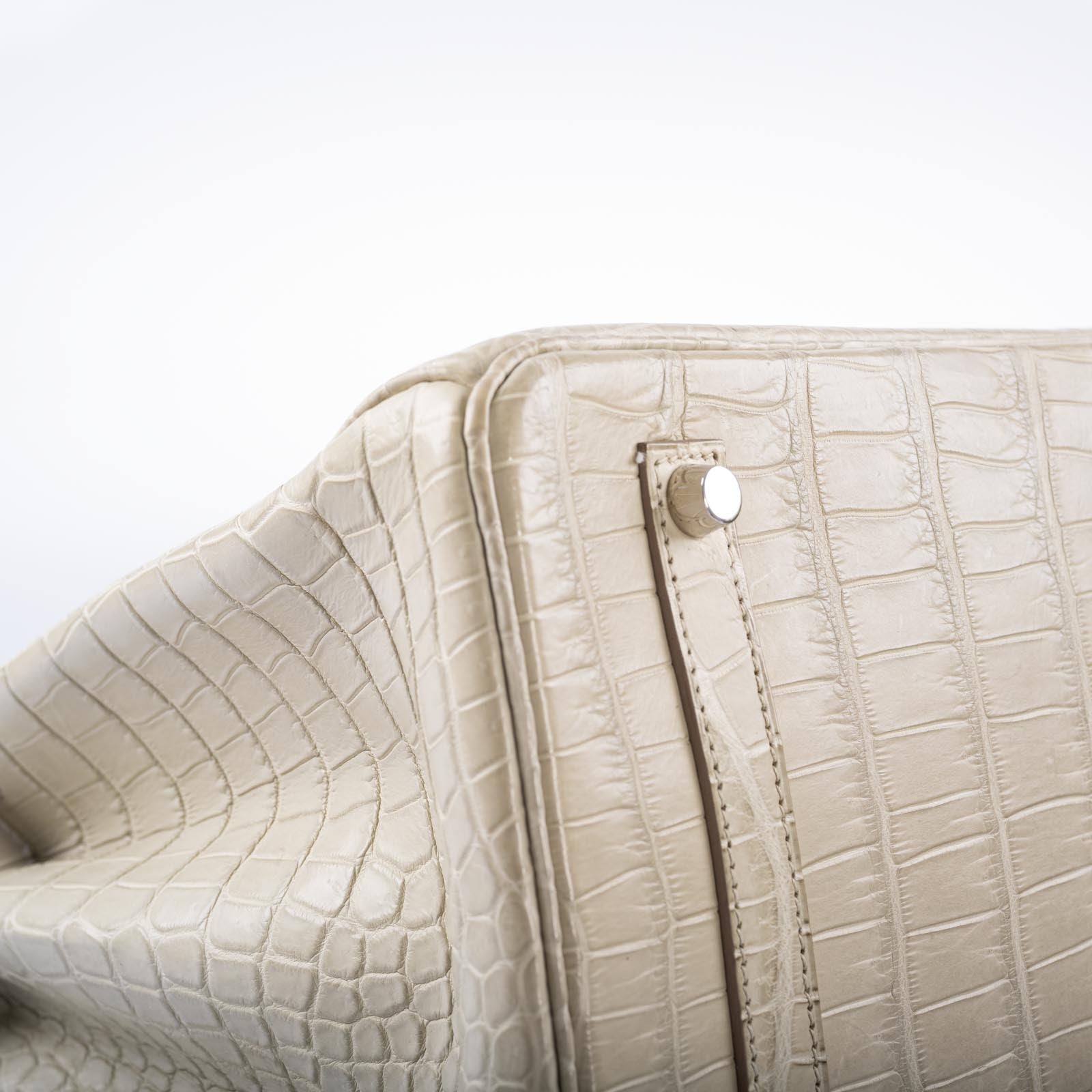 Hermès Birkin 35 Beton Matte Porosus Crocodile Palladium Hardware