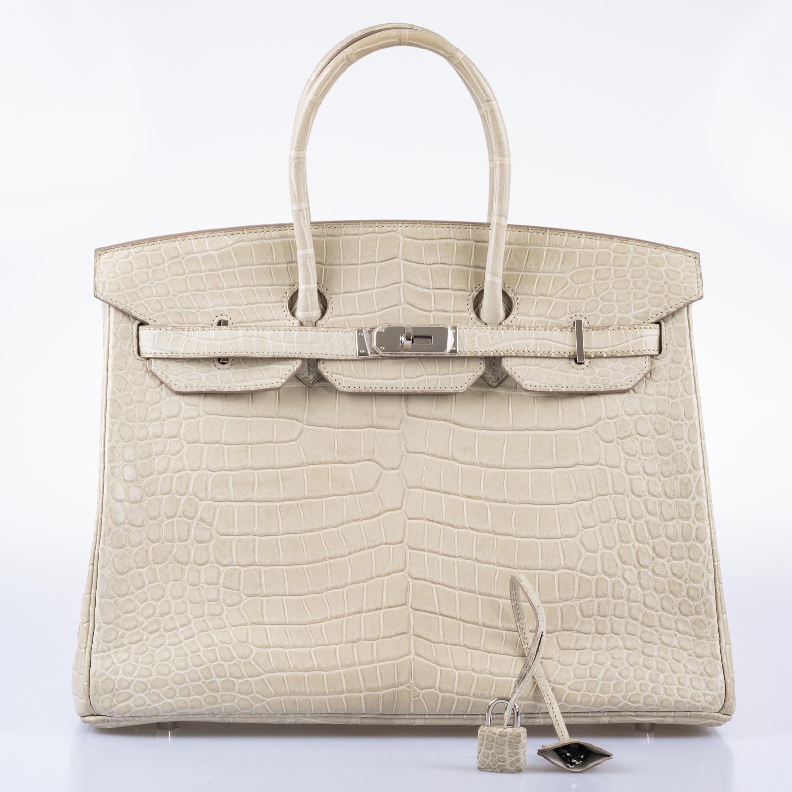 Hermès Birkin 35 Beton Matte Porosus Crocodile Palladium Hardware