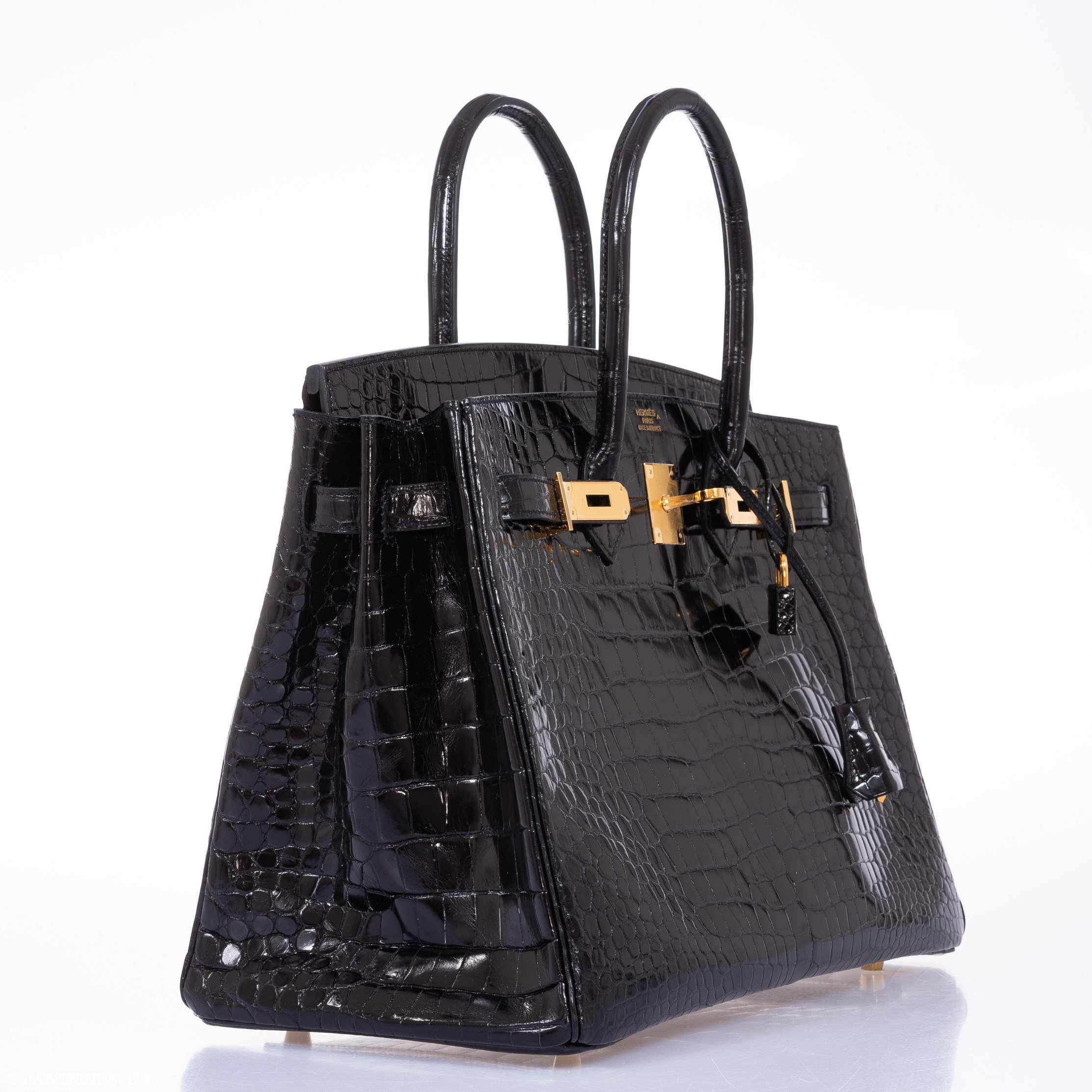 Hermès Birkin 35 Black Shiny Porosus Crocodile Gold Hardware