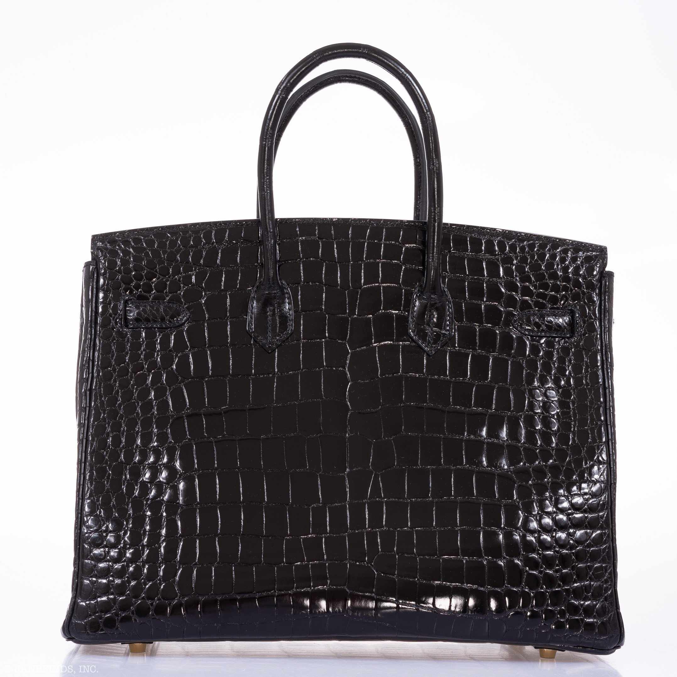 Hermès Birkin 35 Black Shiny Porosus Crocodile Gold Hardware